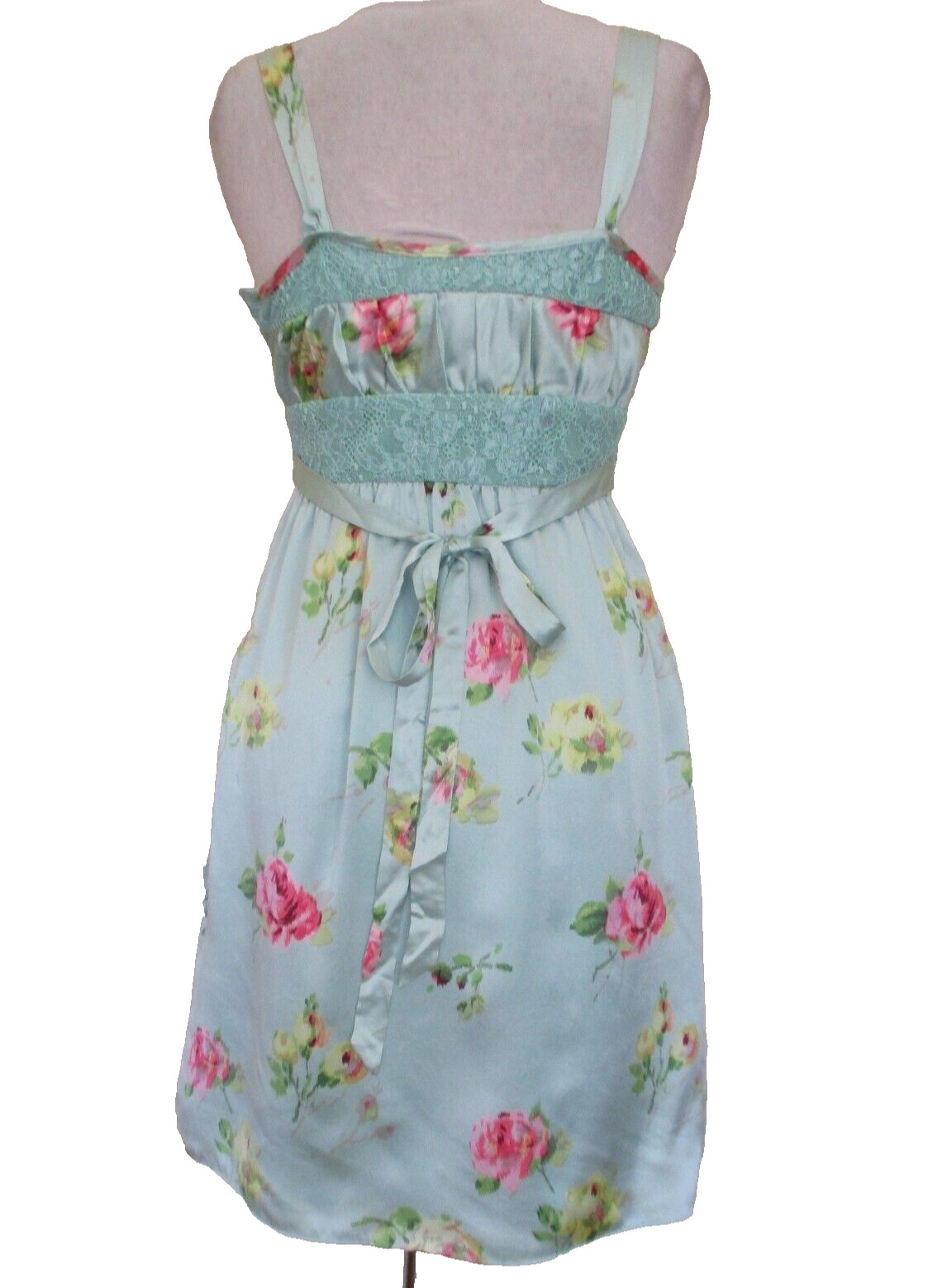 Vintage Betsey Johnson New York Dress Size 4 Women Floral Print Satin Lace Trim