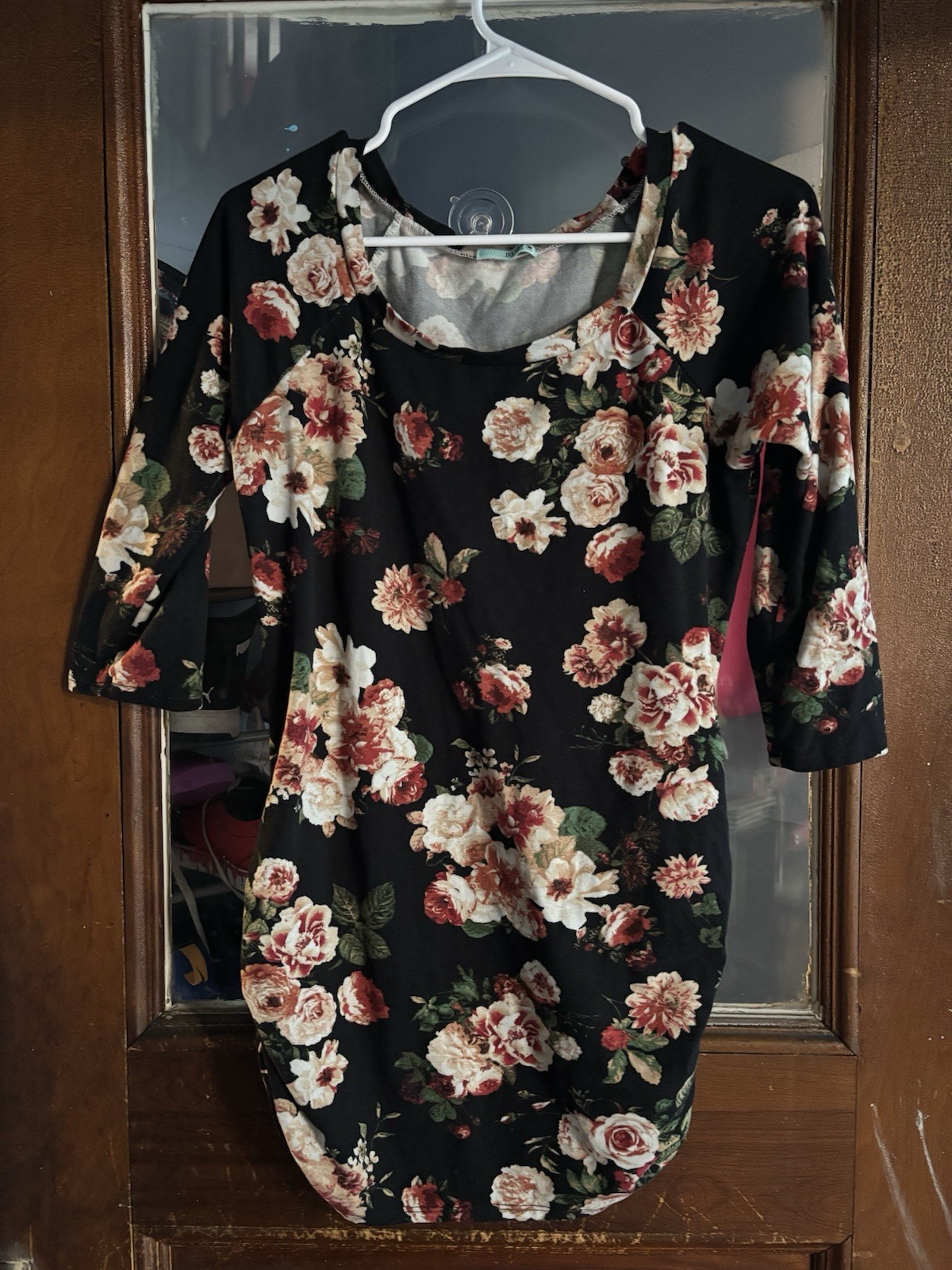 Vintage 1990s Spandex Cotton Blend Mini Dress With Ruched Sides Floral Pattern