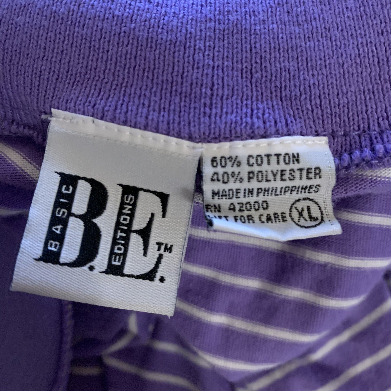Vintage Romper Striped Purple White Collared Pockets Basic Editions Size XL