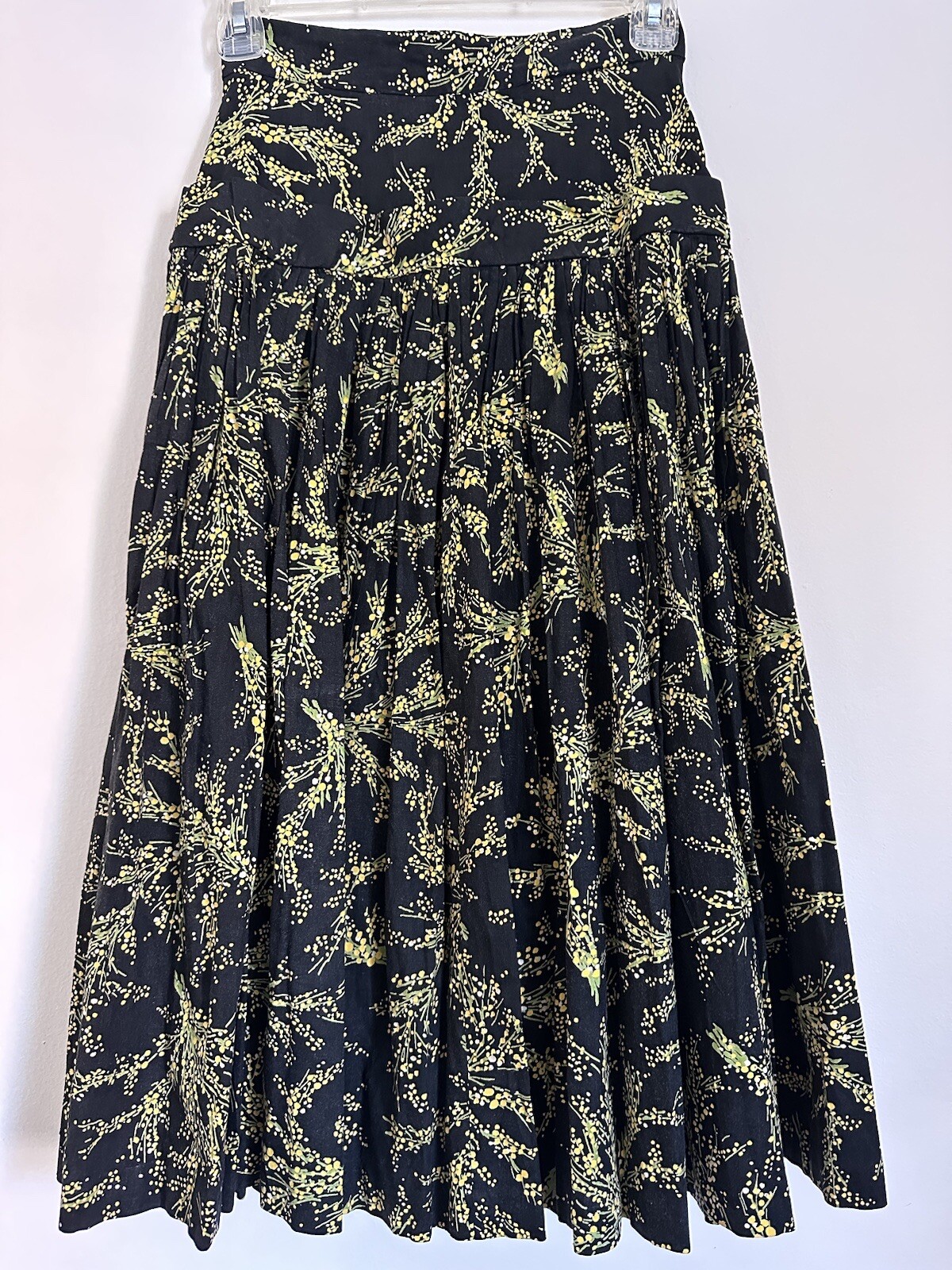 Vtg Mode O’ Day Styled in California Semi Sheer Black Floral Full A-Line Skirt
