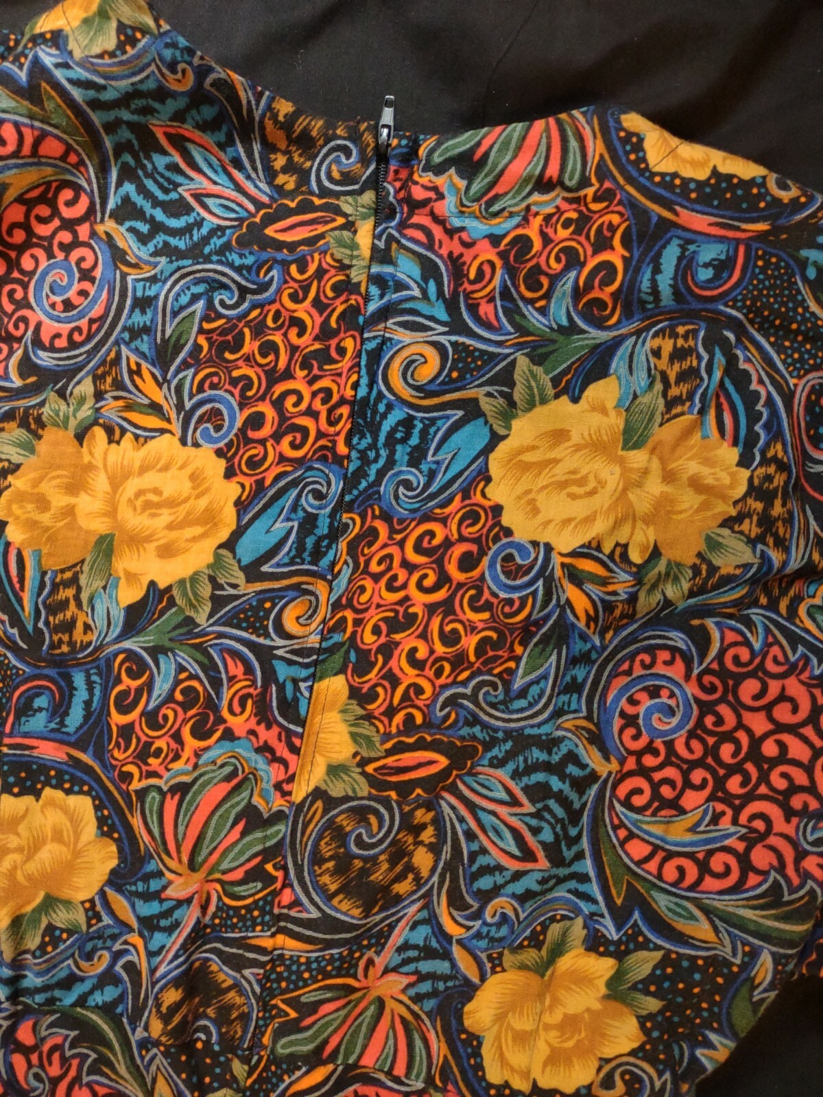 RARE Vintage BOOM Hippie/Bohemian/BOHO Dress, Black Red Blue, Orange Flowers