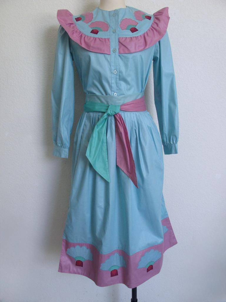 Vintage 80s Salaminder Kansas City Southwestern 2Pc Dress Top Skirt XXS Applique