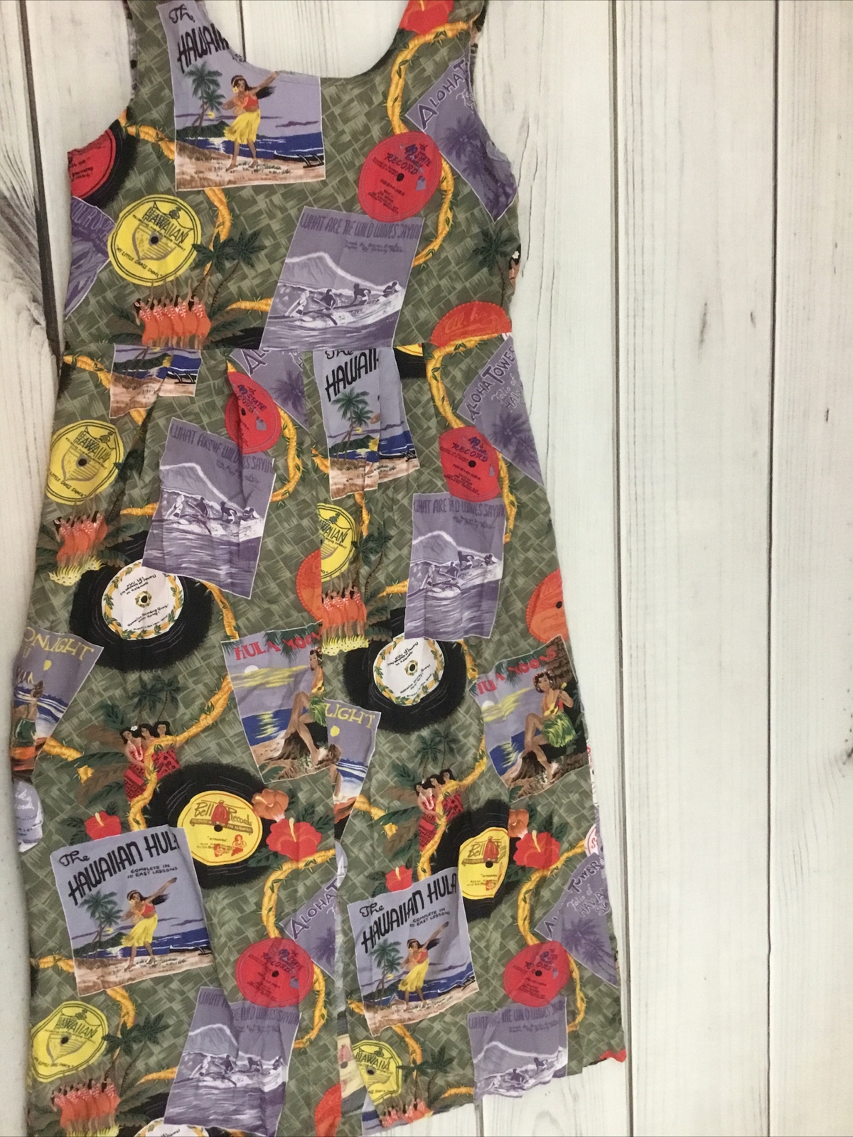 Vtg Reyn Spooner Women’s P Maxi Tank Dress Music Records Hula Dancers Hawaii
