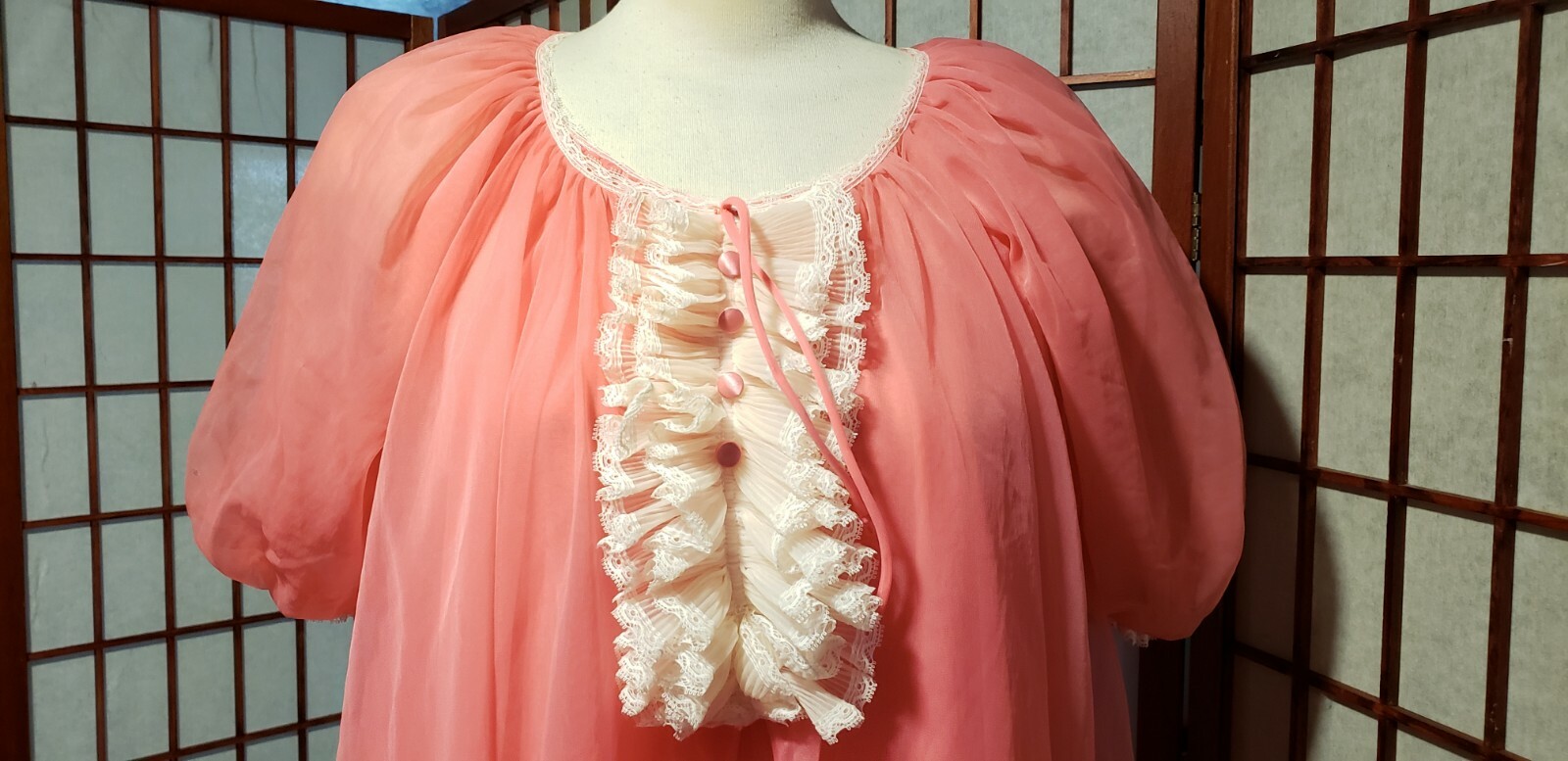 Lisette pink Chiffon Nightgown Robe Set Peignoir Babydoll 1950’s Honeymoon