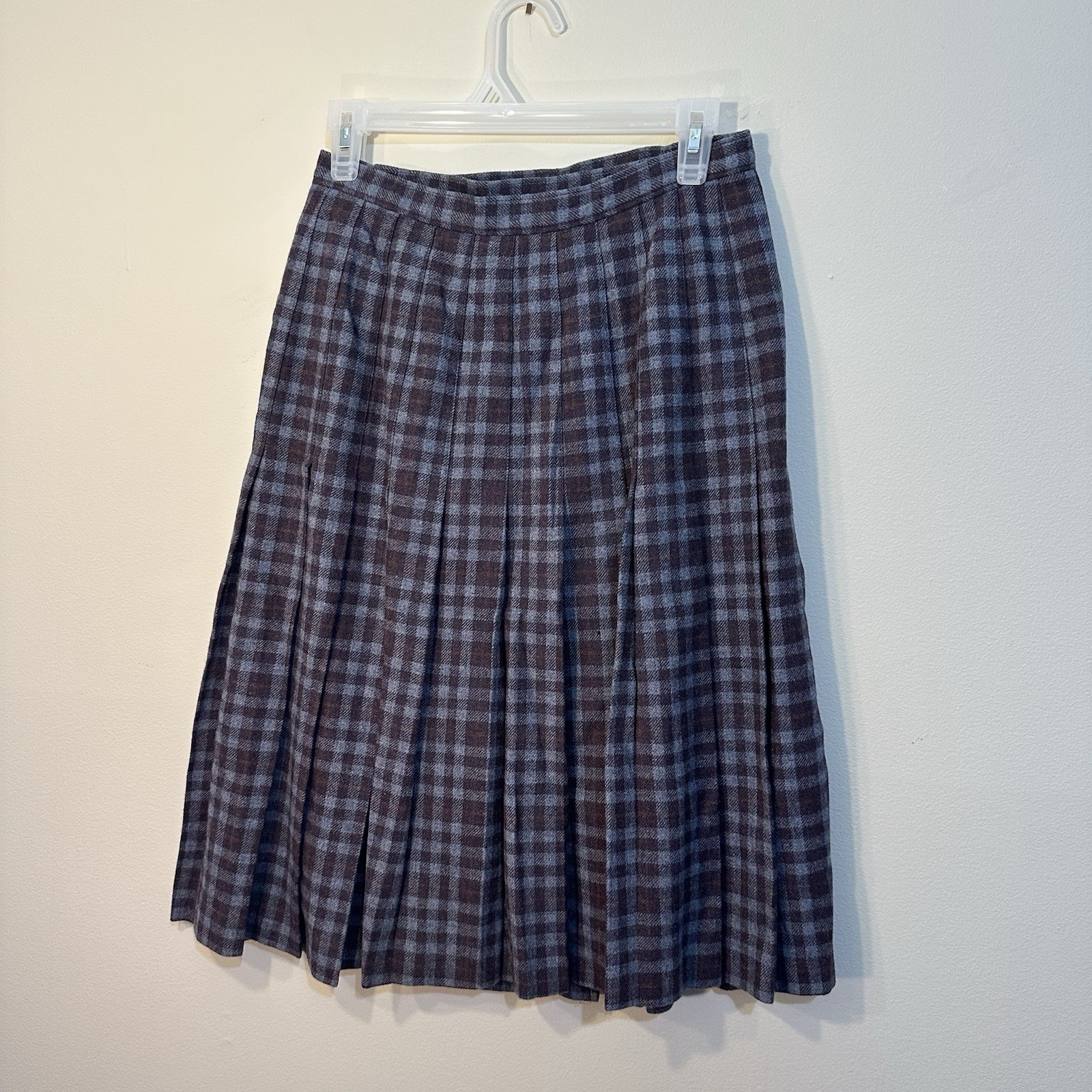 Pendleton VTG M662 Wool Walking Kilt Skirt 10 Muted Blue Purple Brown Plaid 80’s