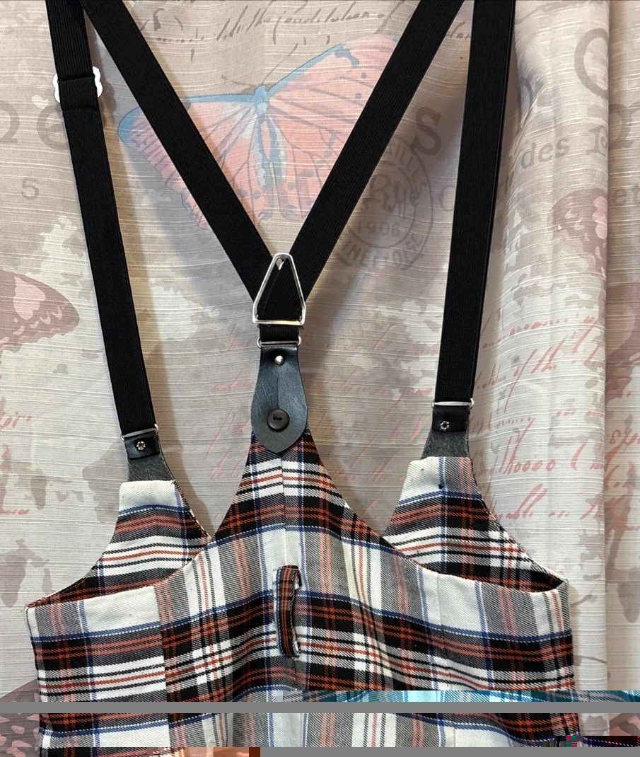 Vintage 90s SOSTANZA Plaid Pleated Romper W/Suspenders Tartan Pattern Sz 9