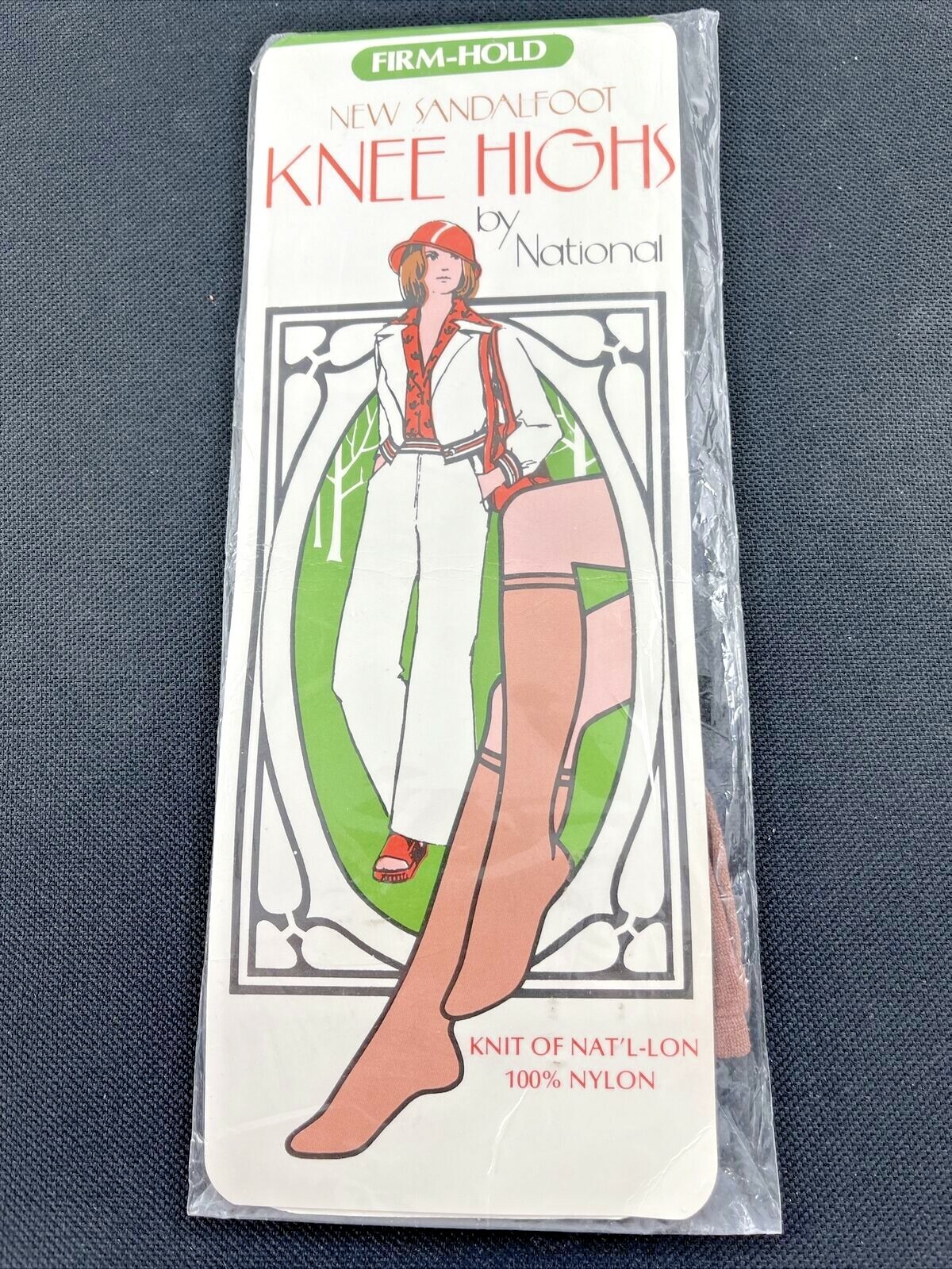 SEALED NOS 1976 NATIONAL FIRM HOLD KNEE HIGHS ONE PAIR COTTON SOLE 100% NYLON