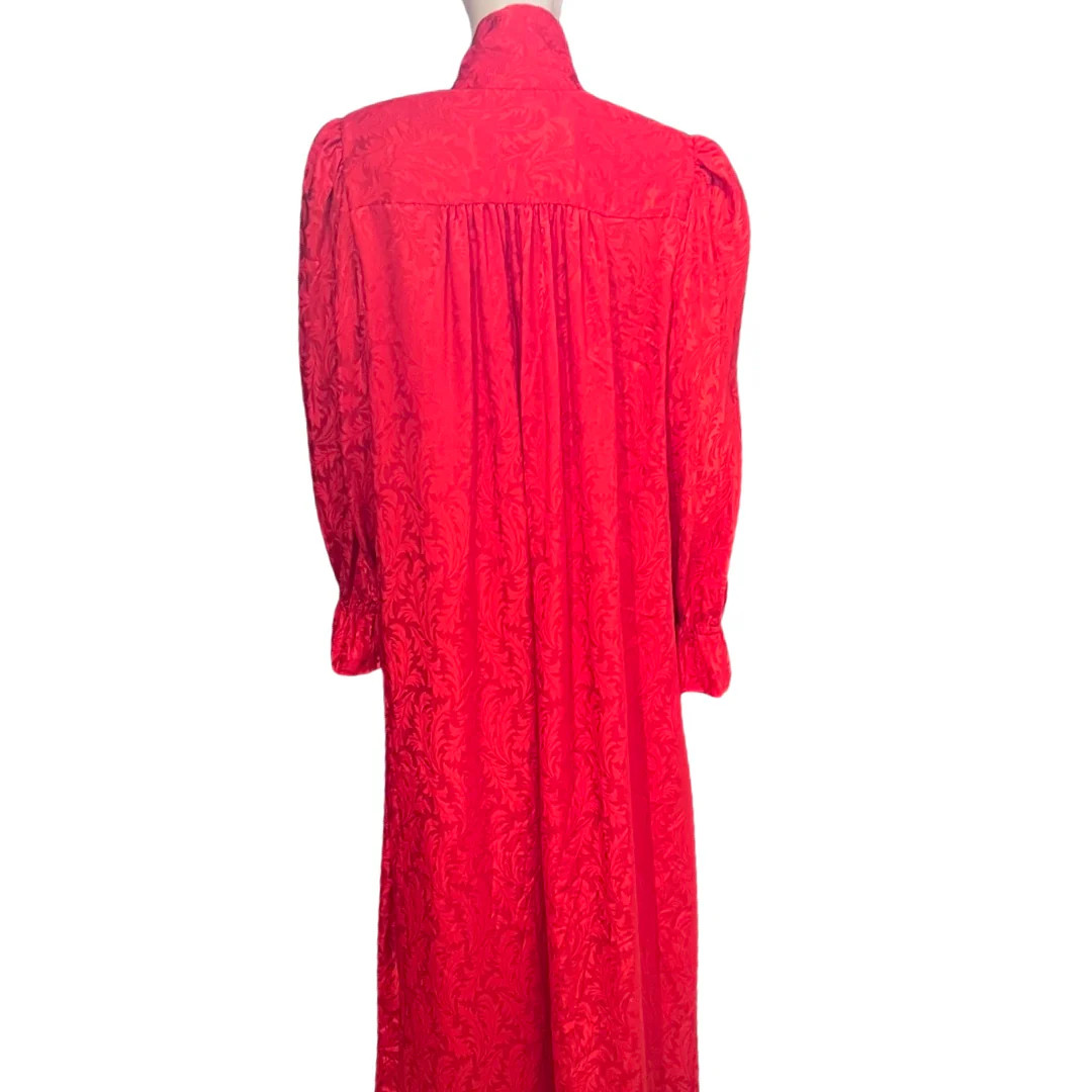 Vintage 1970s Mollie Parnis Plus Size Red Caftan Satin Floral Design