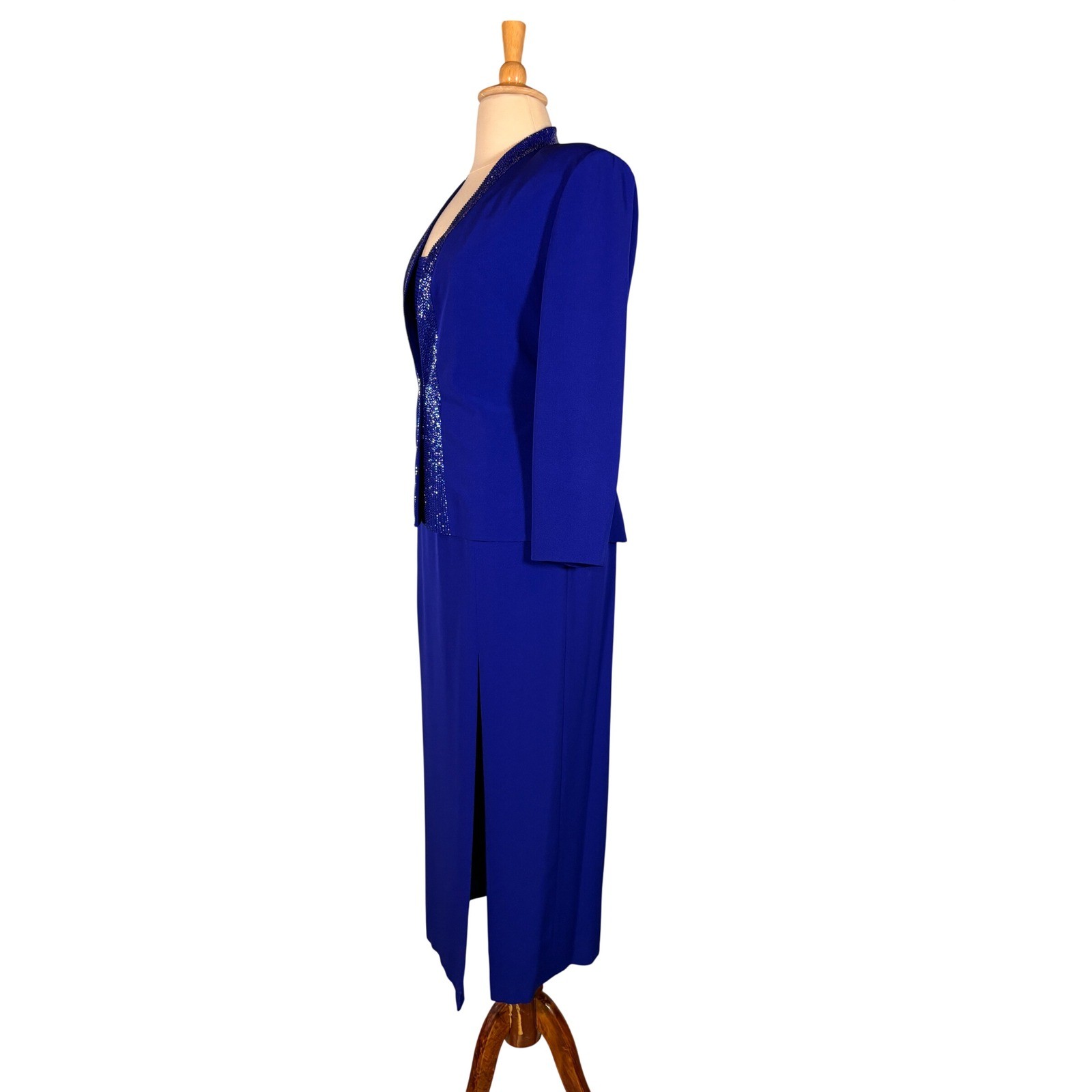 Vintage 90s Daymor Couture Royal Blue Jacket Dress Set 14 Mother of Bride Gown