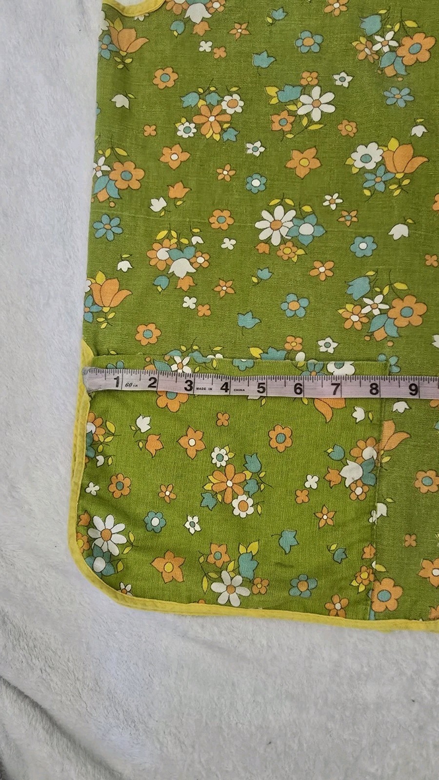 Vintage Floral Housecoat Apron Smock Snap Front Pocket Green USA 42
