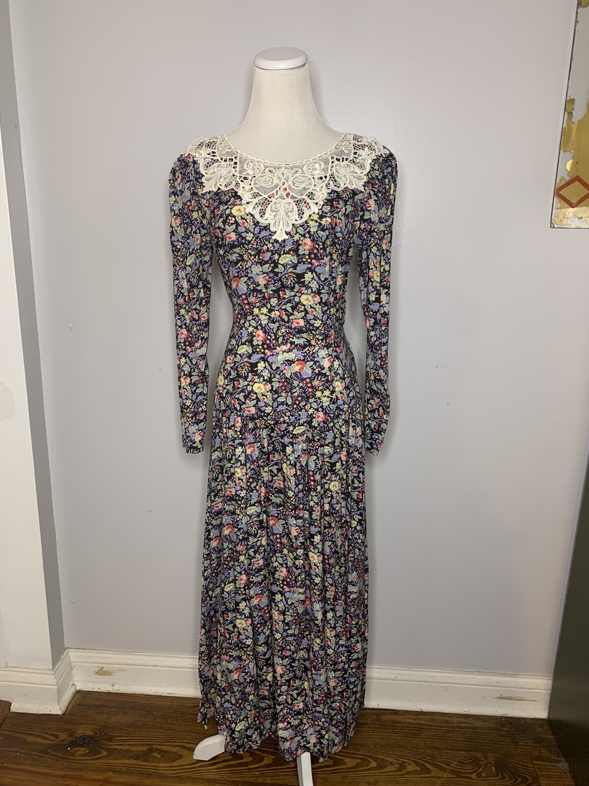 Vintage Dress Misty Lane Floral Lace Long 1990s Size 9/10