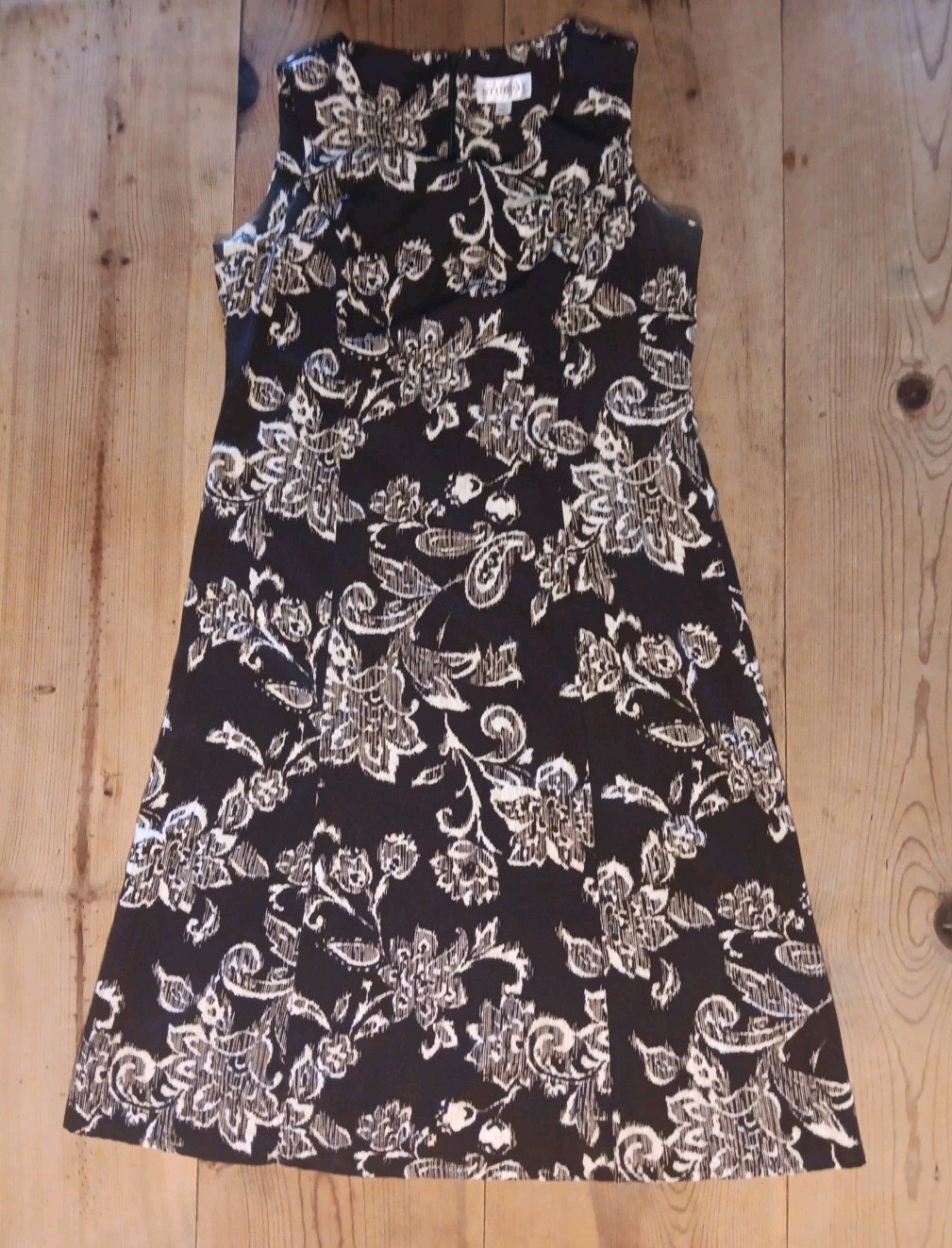 Vtg Studio I Women 14 Midi Dress Sleeveless Brown Cream Floral Semi Sheer Summer