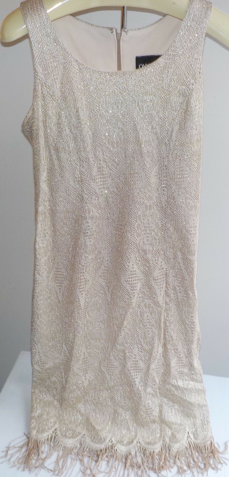 Vintage Onyx Nite dress gold metallic fringe evening occasion SZ 8
