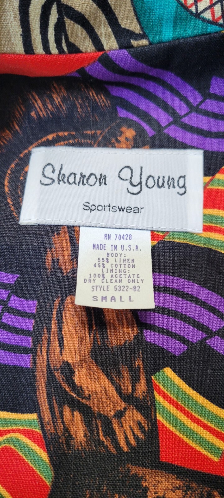Vtg Sharon Young Sportswear Women’s Southwestern Aztec Western Linen Blazer Sz S