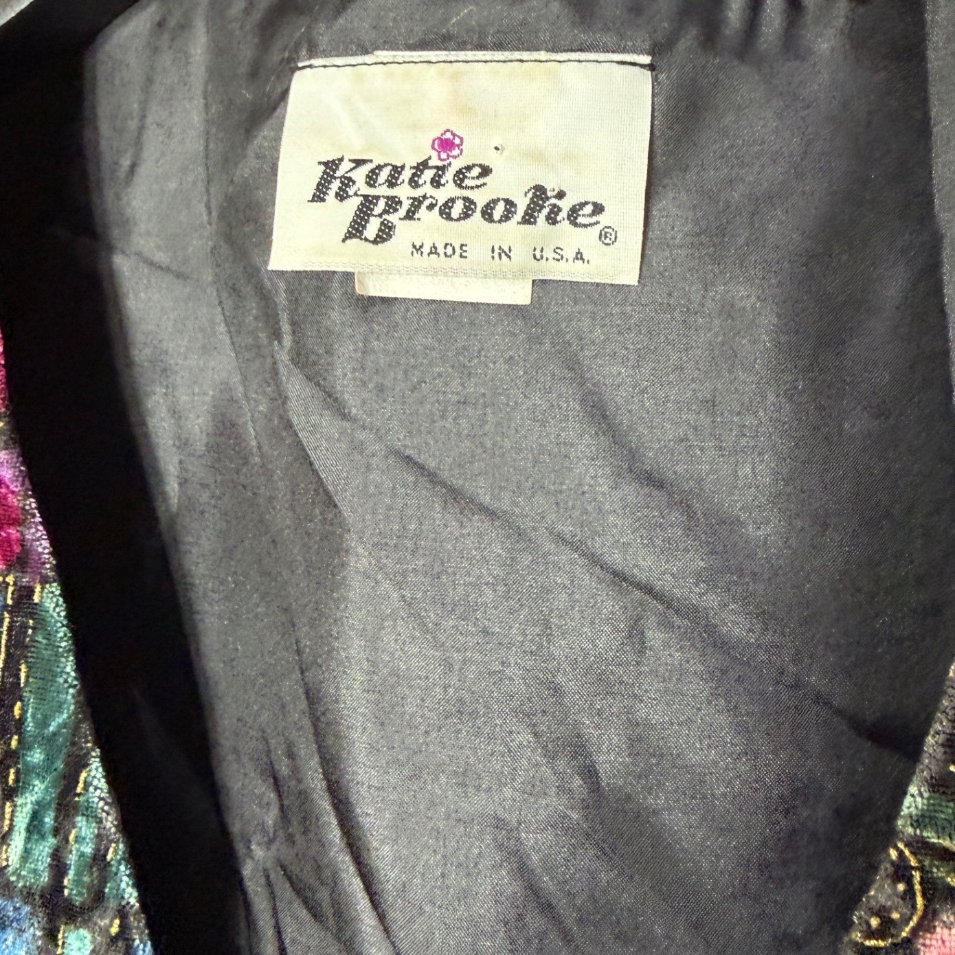 Vintage Katie Brooke Velvet Abstract Geometric Vest Multicolor Size 12 Made USA
