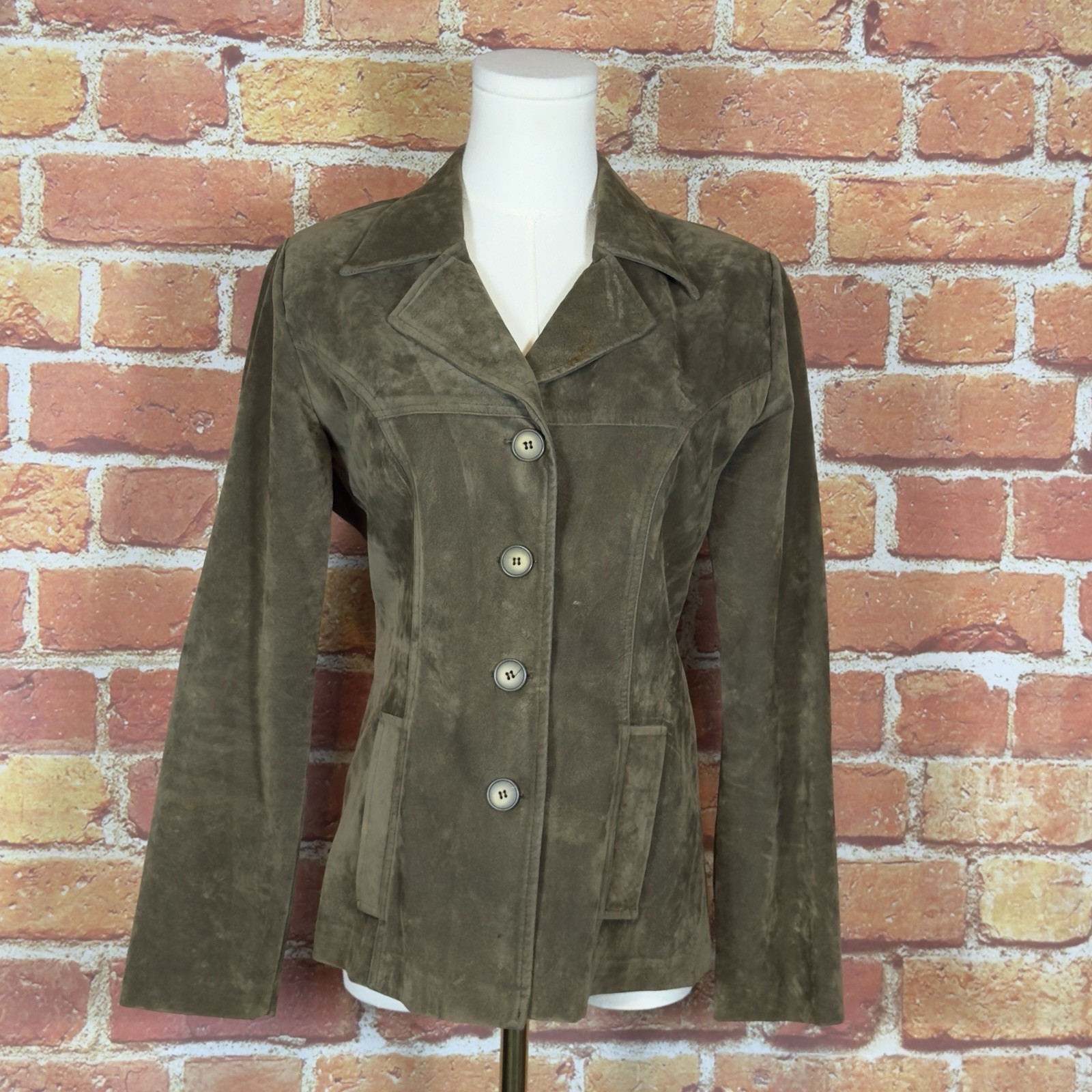 Vintage Innocent by La Bamba U.S.A Olive Suede Jacket Shoulder Pads 90s Size S