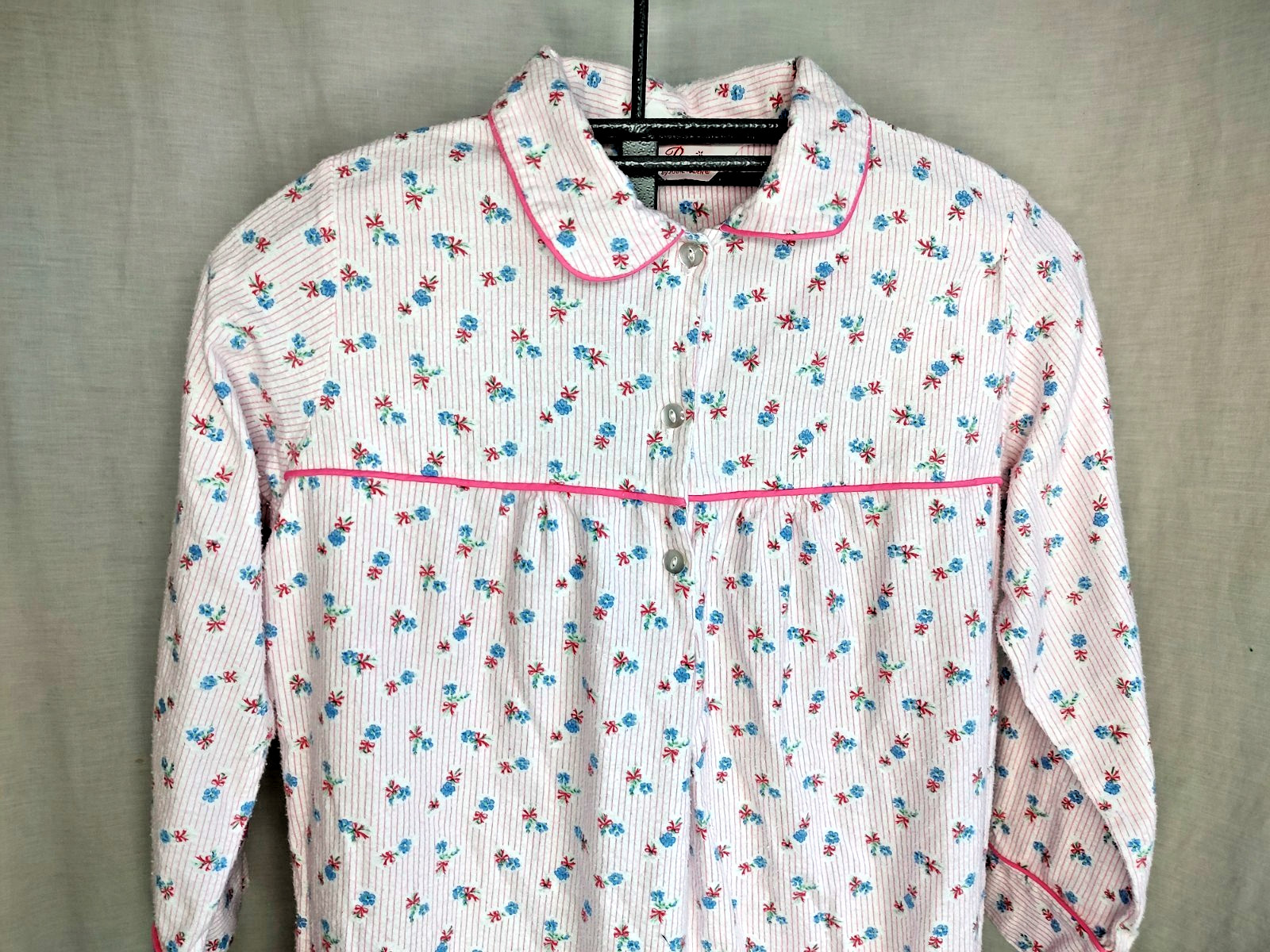 Vintage Jodie Arden Flannel Nightgown Sz Med Floral Pink Blue Granny Cottagecore