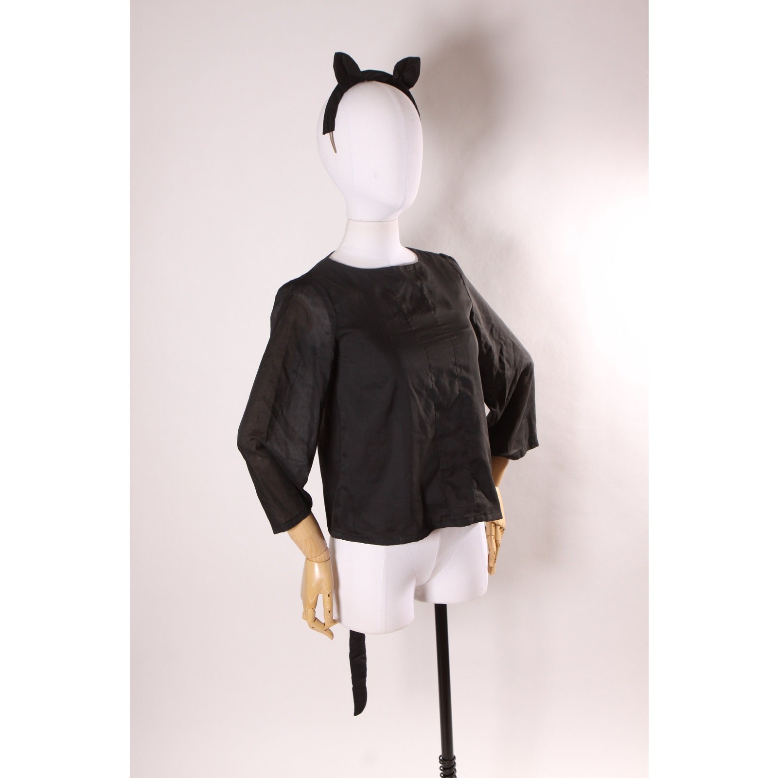 1970s Black Cat Long Sleeve Blouse with Cat Ear Headband Halloween Costume