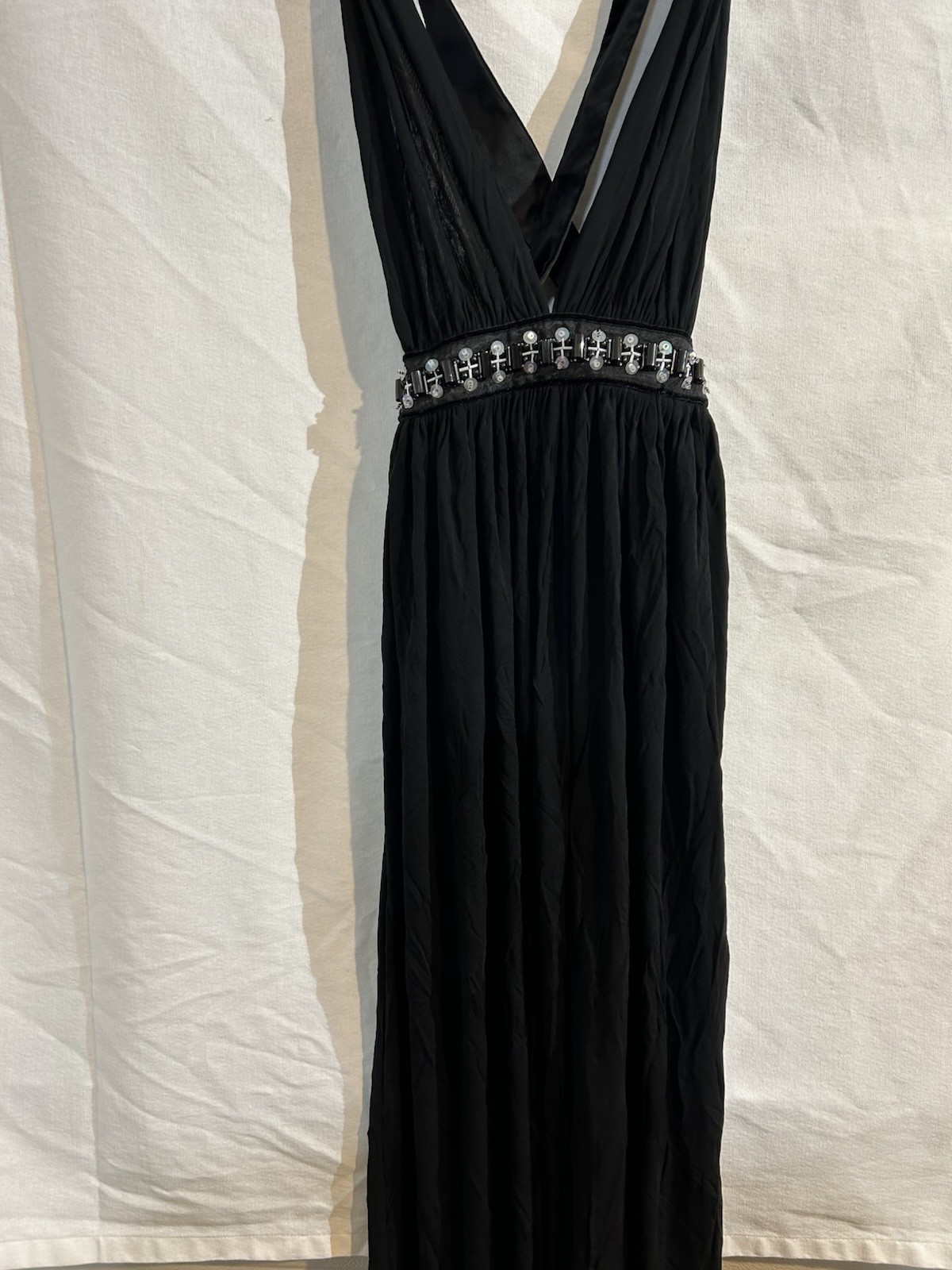 1990s Dolce & Gabbana D&G Black Plunging Sexy Beaded Sleeveless Vintage 90s Gown