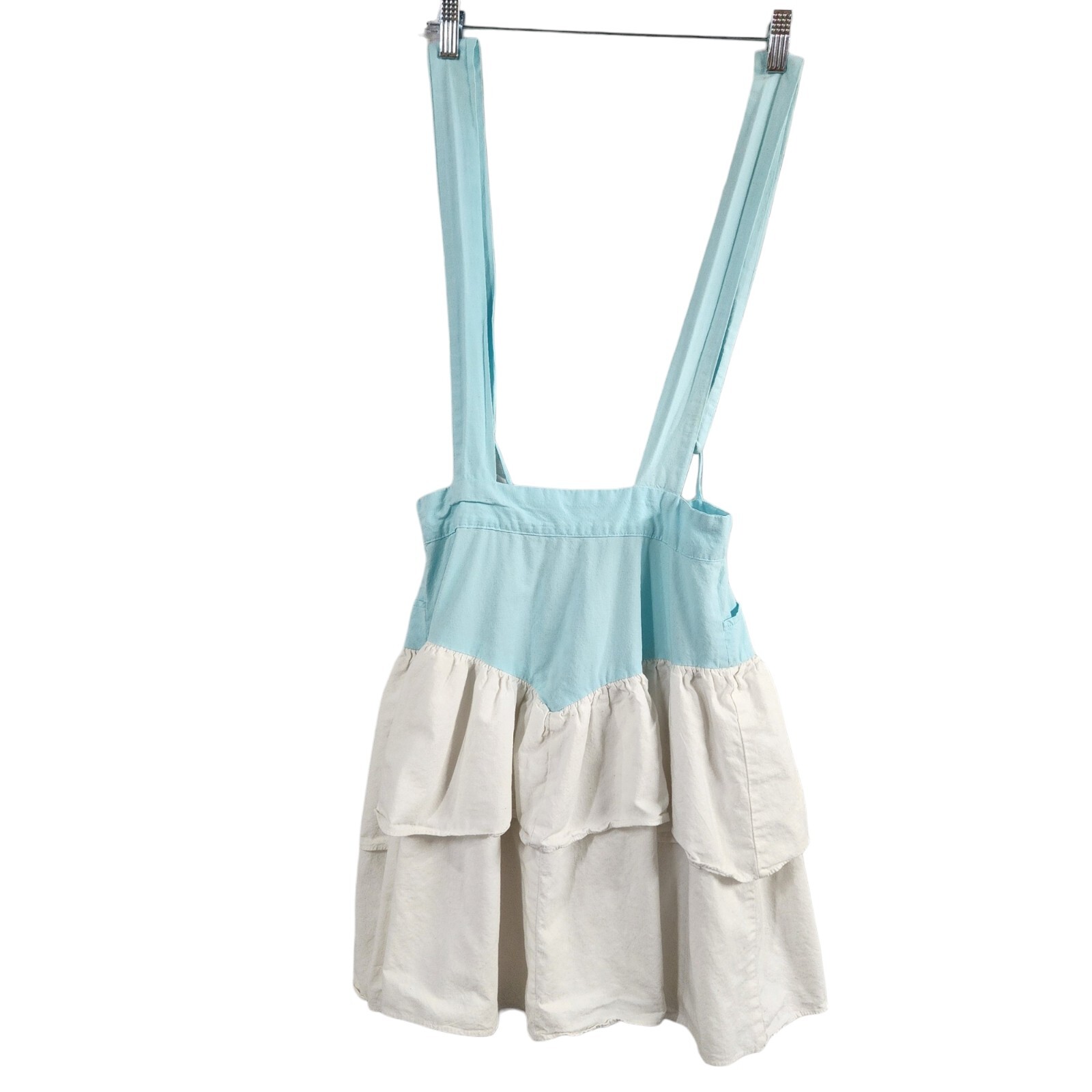 Vintage 70s Turquoise White Cotton Overall Pinafore Dress Size 5/6 *See Descript