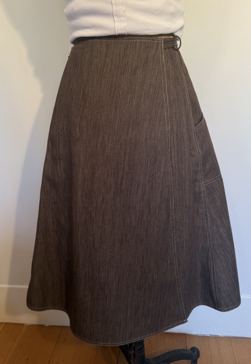 Vintage 70’s A-Line Midi Wrap Utility Skirt Patch Pocket Contrast Stitch S/M