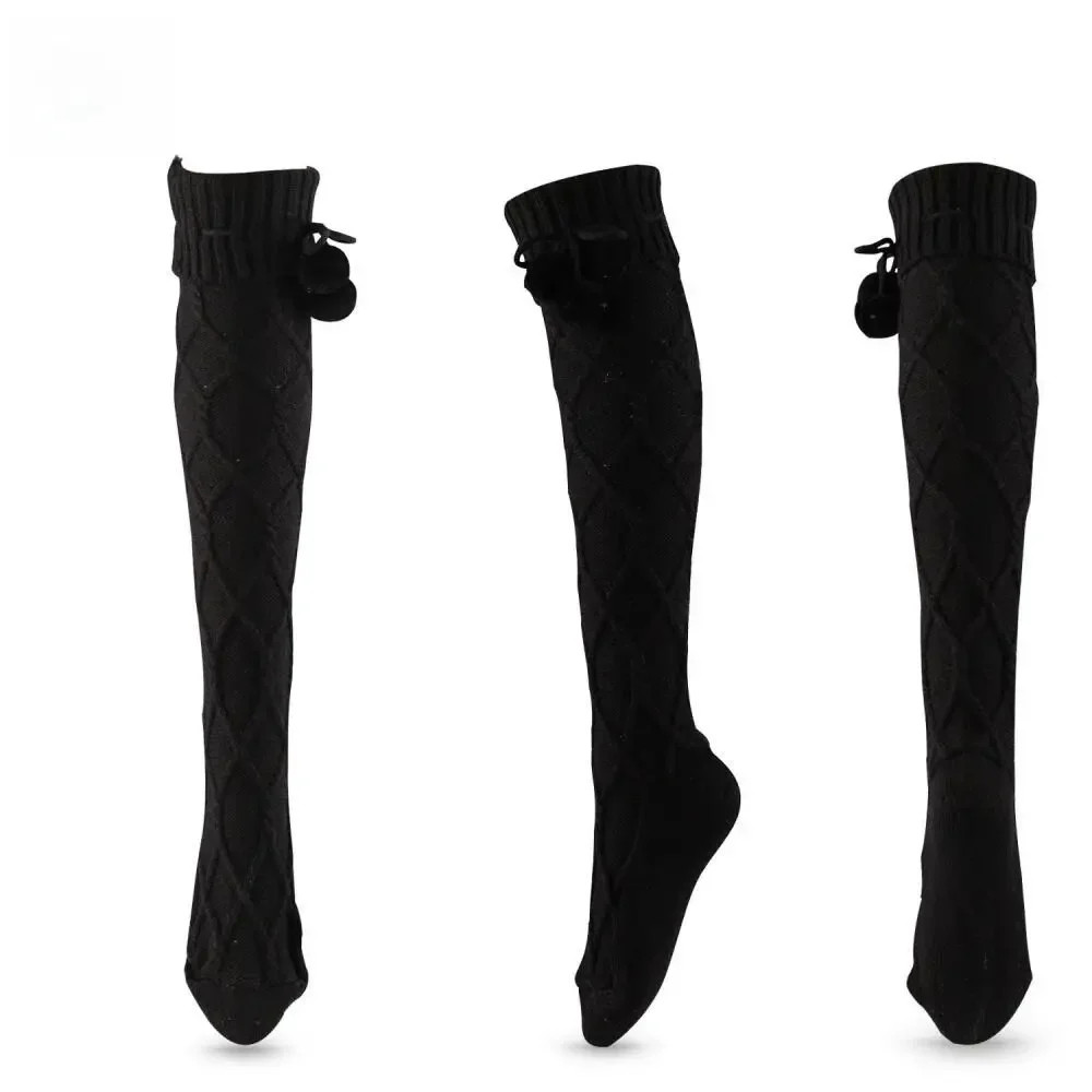 Woven Hosiery Trending Europe America Wool Fall Winter Fresh Fuzzy Pom Poms