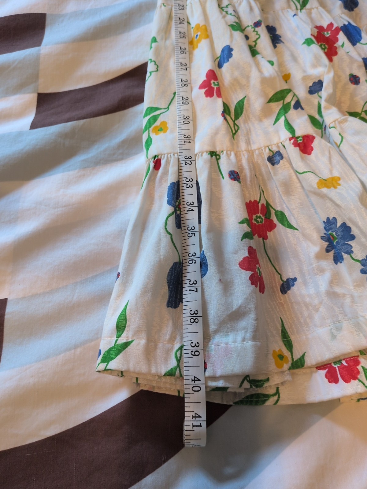Vintage Cotton Blend White Floral Tiered Summer Dress 70s Cottage Core Size S