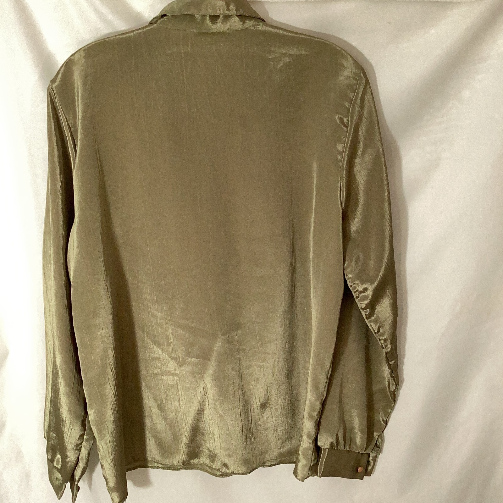 Vintage Joanna Soft Olive Gold Blouse 80s 90s Deep V Notch Lapel Top