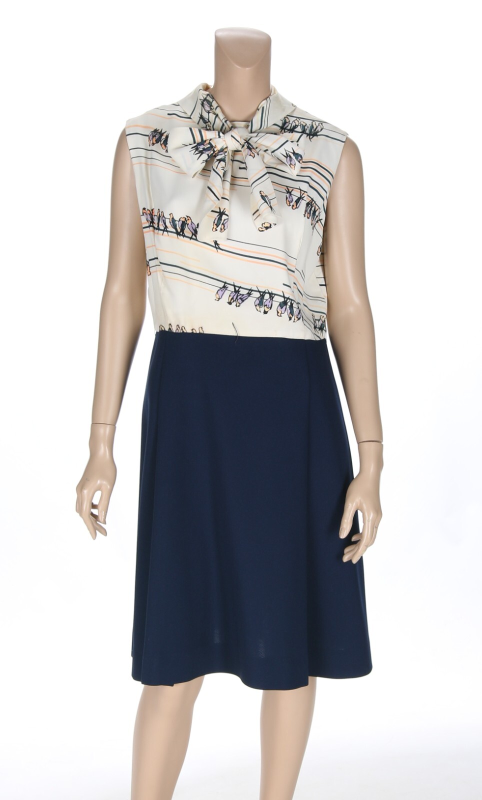 Unbranded Vintage 60s 70s Bird Print Secretary Dress sz 16
