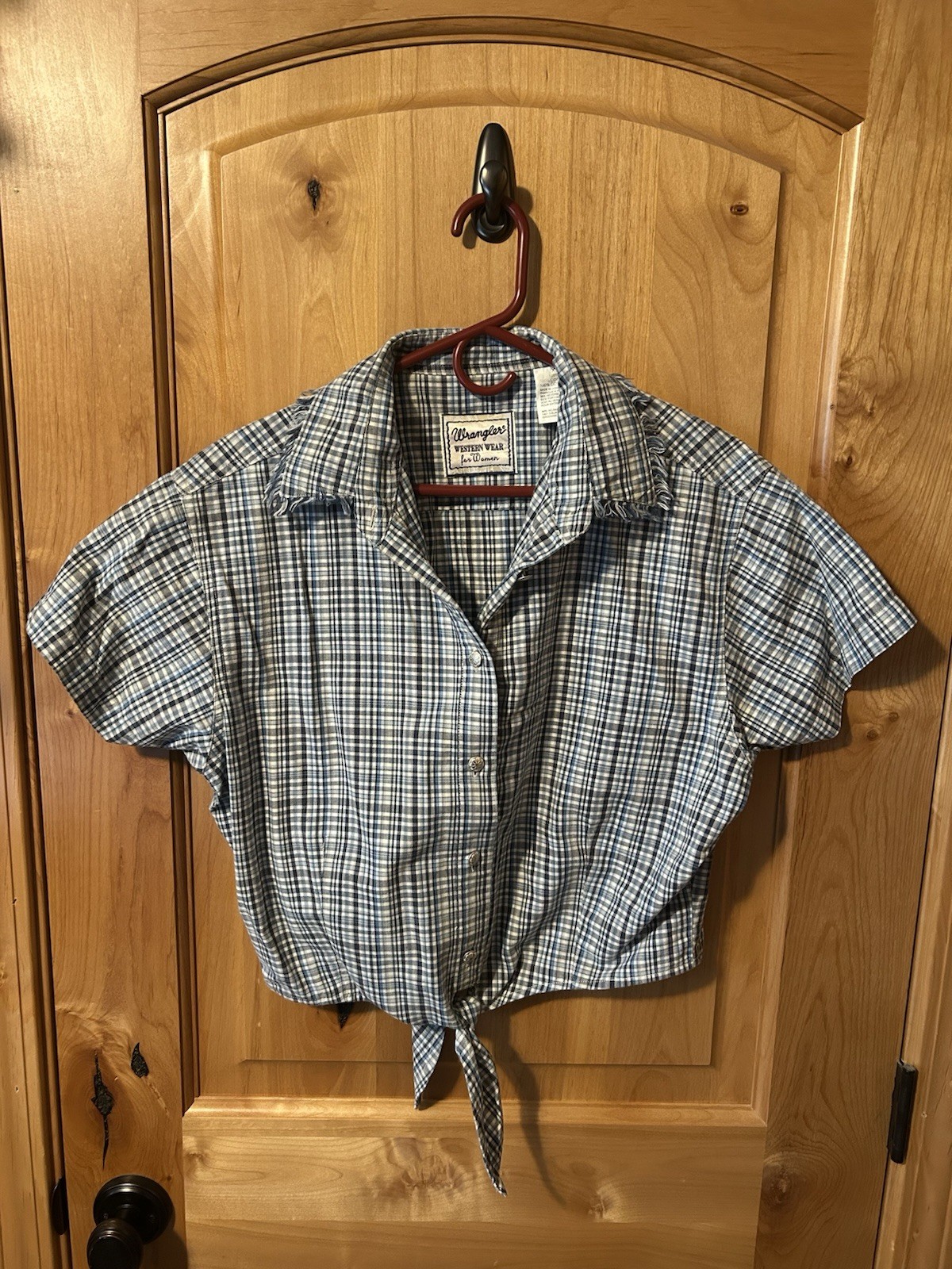 Wrangler Vintage Western Cowgirl Cotton Crop Top Front Waist Tie Metal Button XL