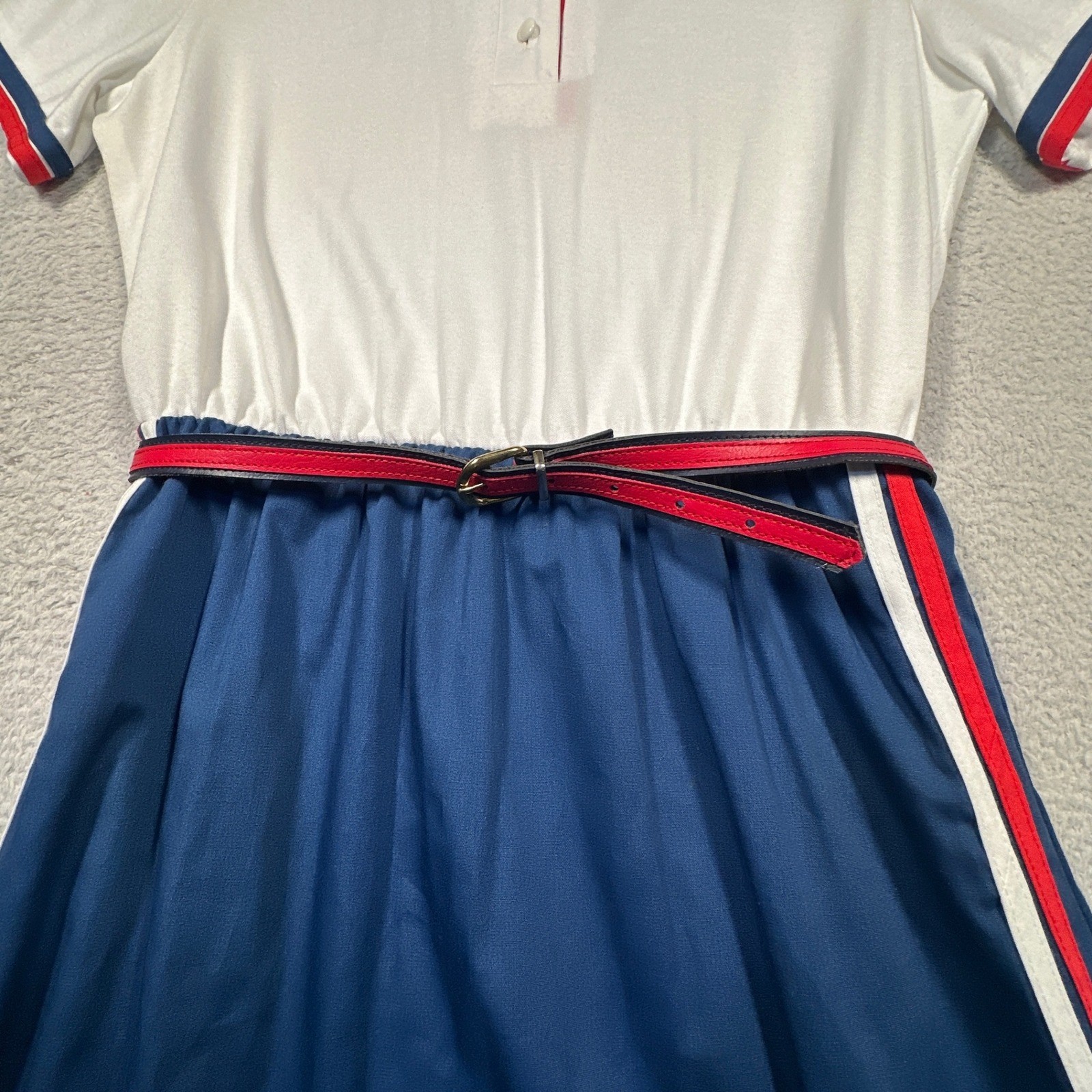 Sears The Sportdress Dress Women 11/12 Blue White Red 70s Vintage Union Made USA