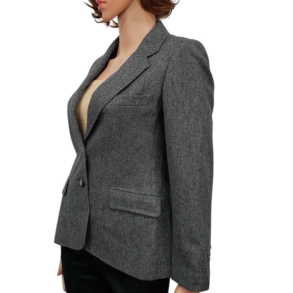 Vintage Union Made 1980s Evan Picone Petite Pure Wool Blend Blazer Jacket Gray S