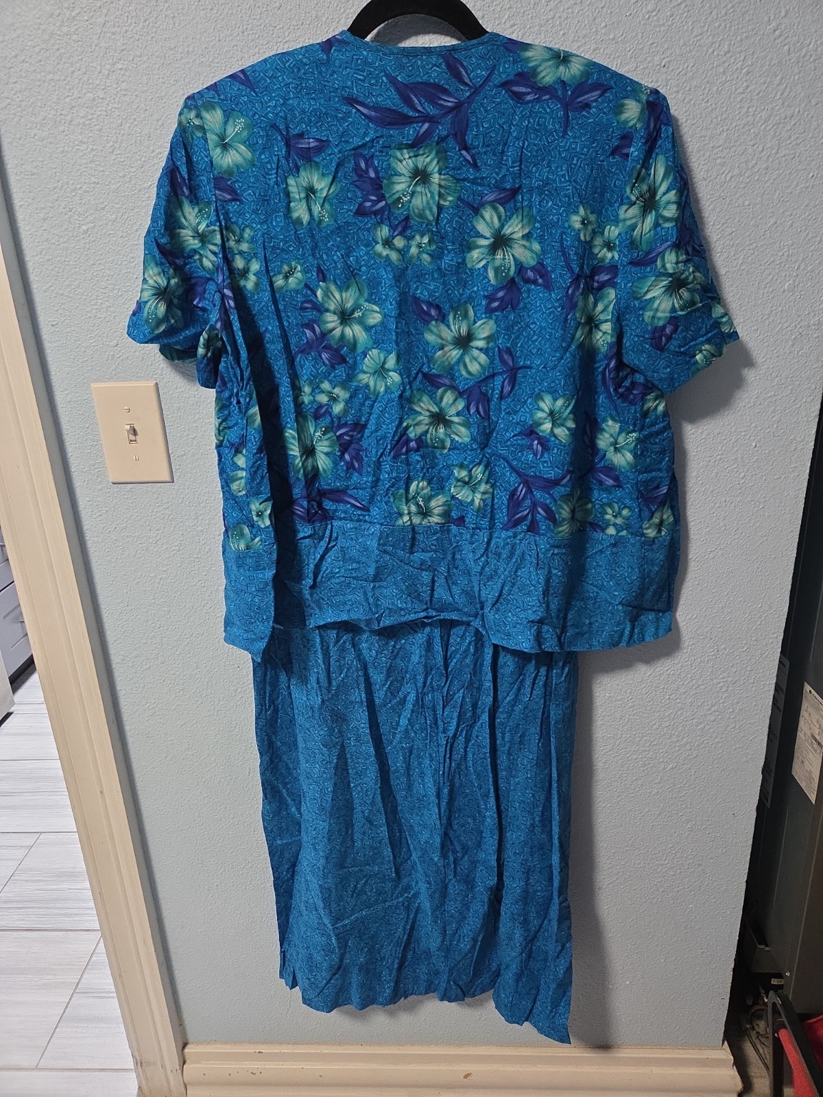 Vintage Another Thyme 2 Piece Blue Floral Dress Set Short Sleeve Jacket 14W