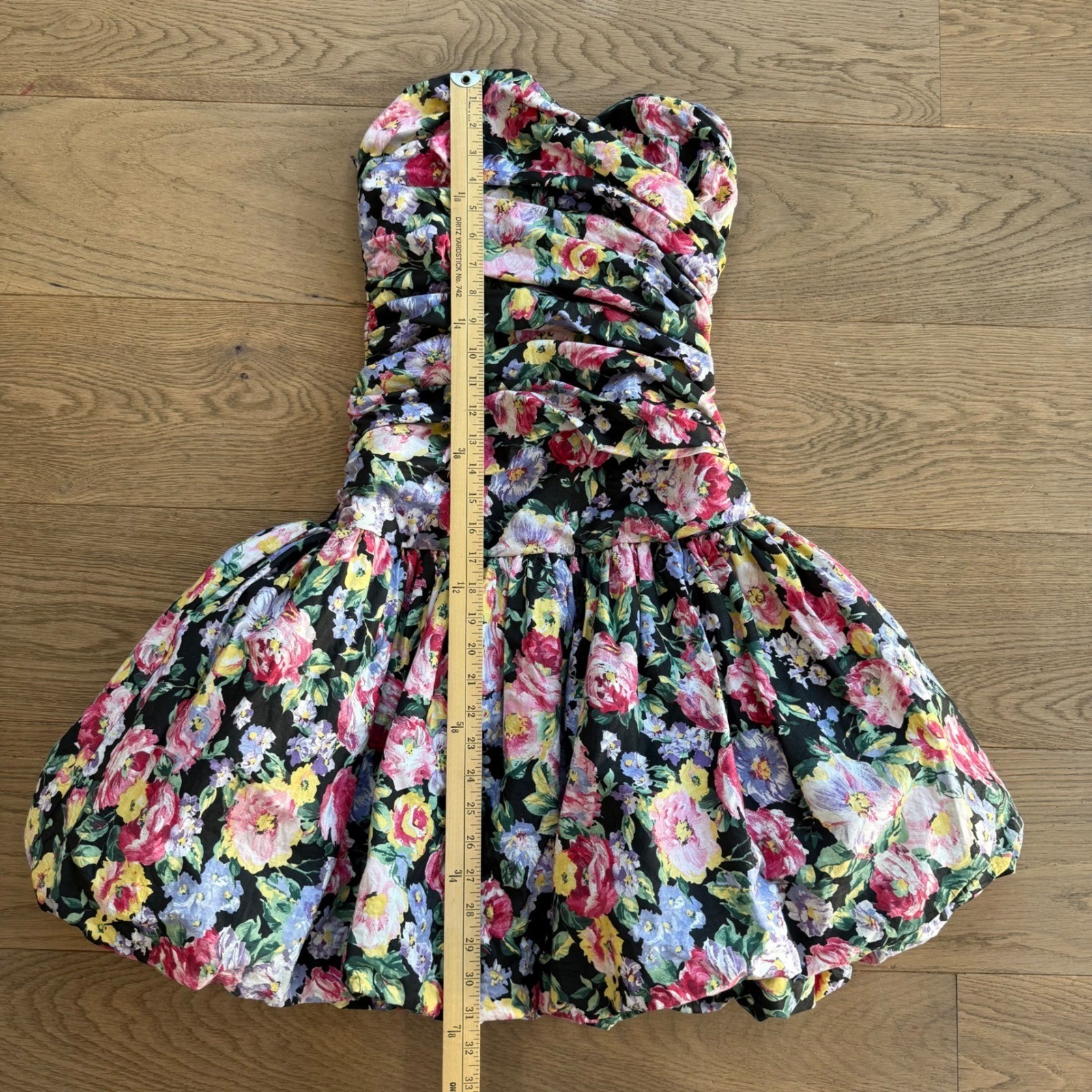 Vintage Positively Ellyn Strapless Floral Ruched Bubble Hem Mini Dress Size 12
