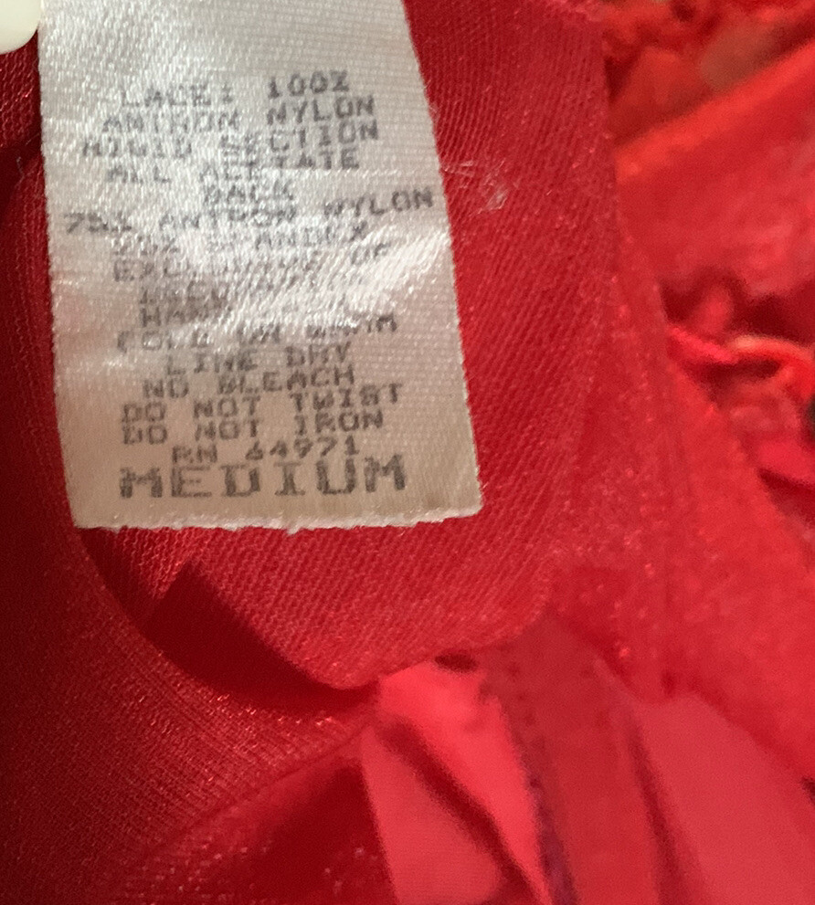 VTG E Bole GLOSSY Lipstick Red Satin Spandex TEDDY Bodysuit Bra PANTY Med Lace