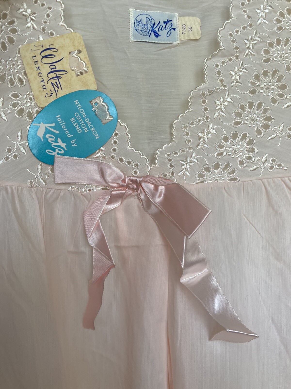 NWT Vtg 1950s KATZ Pink Cotton Nightgown Cottage Prairie Ruffles up to 38” Bust