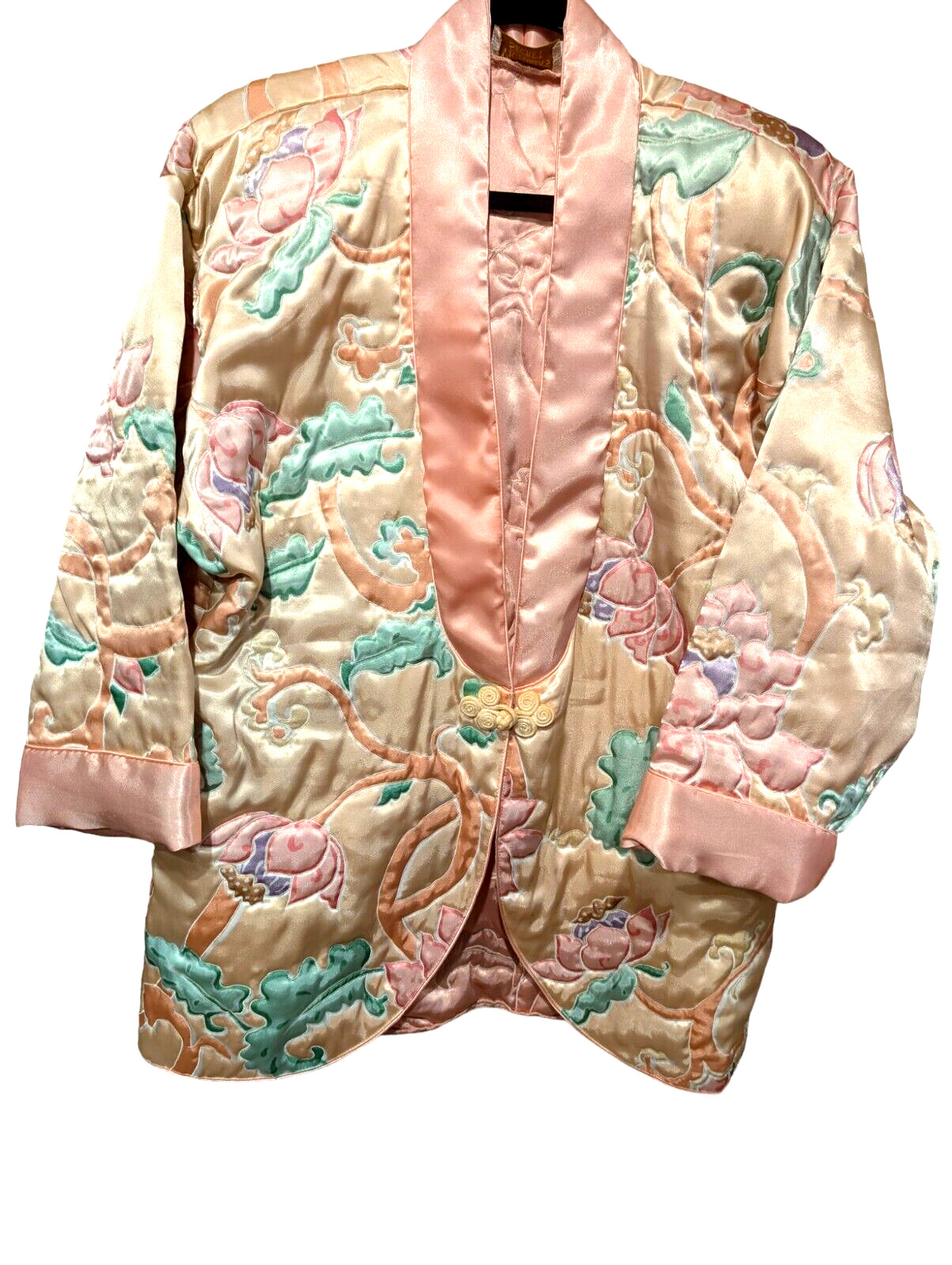 Vtg 80’s Victoria Secret Gold Label Satin Quilted Jacket Pastel Sz M/L