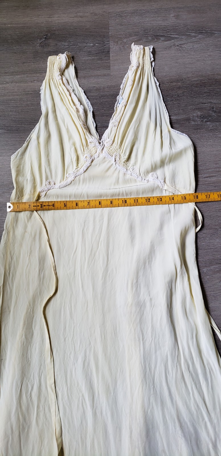 VTG 40s Ms Leonora Yellow Bias Cut Gown Sz XS/S? Art Deco STAINS DAMAGE READ