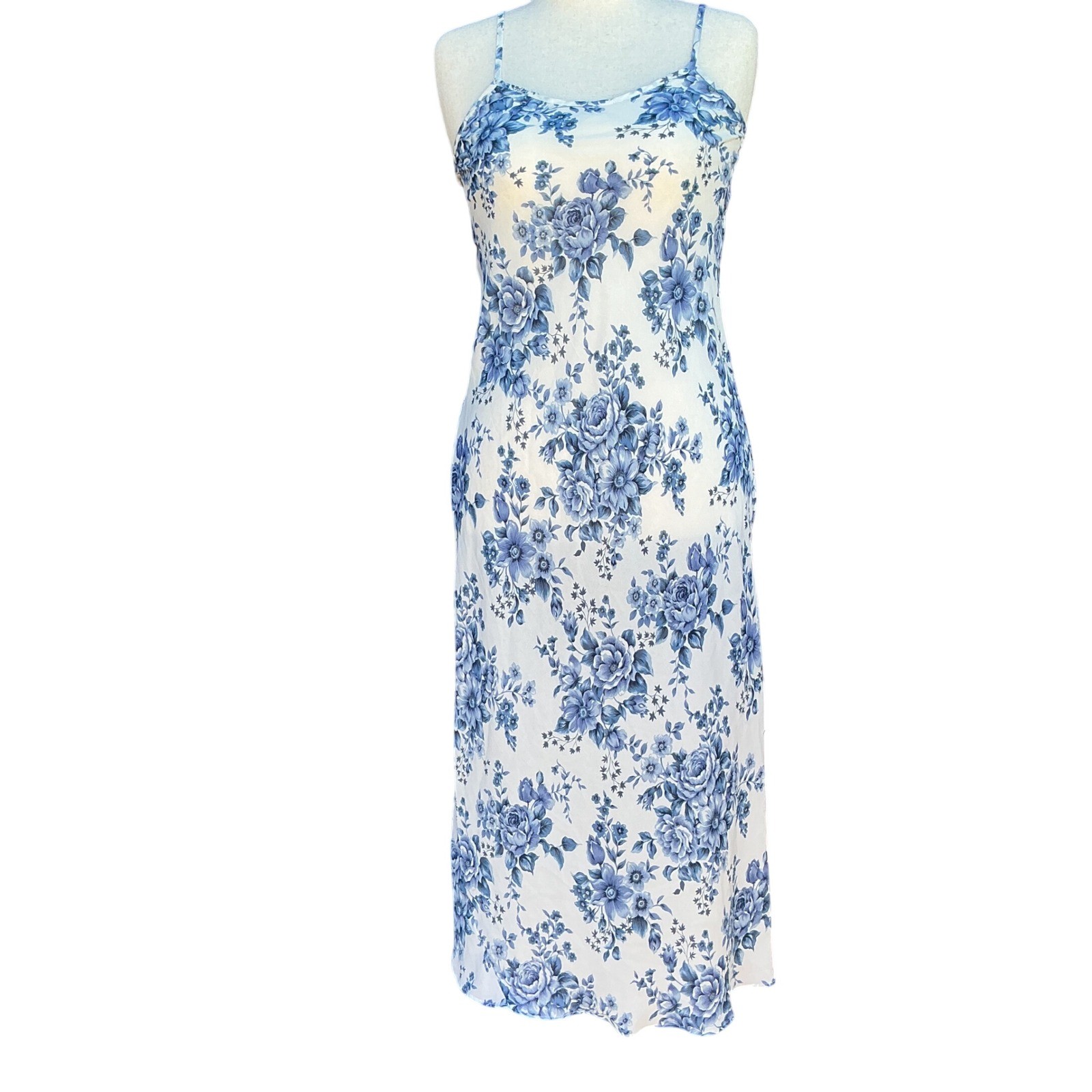 Victoria’s Secret Gold Label Blue White Floral Maxi Robe Slip Set Cottagecore