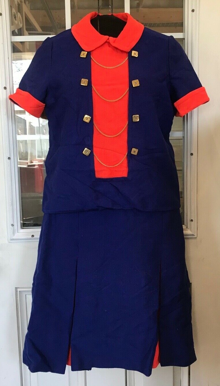 Vintage 1970s Gino Paoli Italy 100% Wool Orange/Blue Skirt & Top Set Size 14