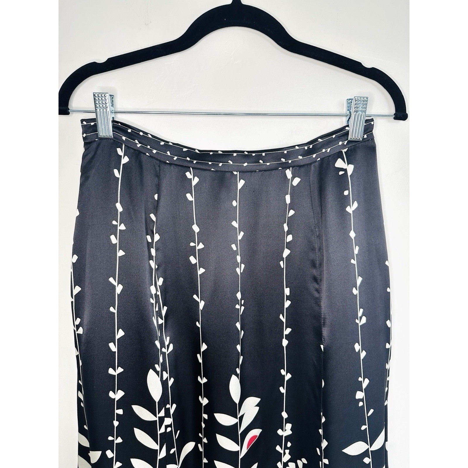 VTG Talbots 100% Pure Silk Floral Midi Skirt Size 6 Black Pink White Botanical