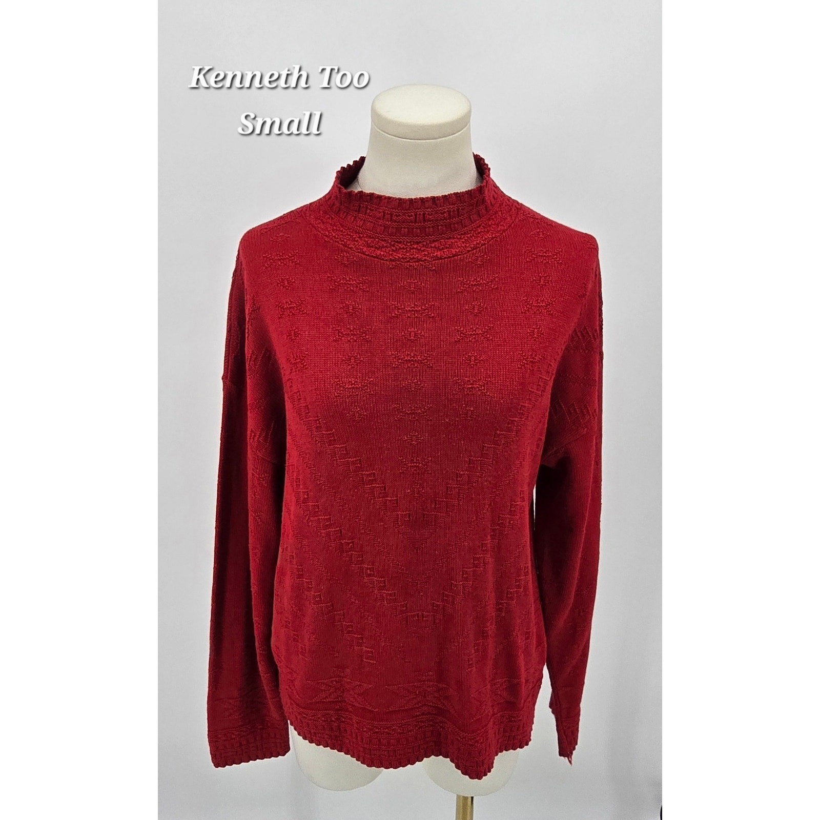 Vintage 80’s Kenneth Too Red Snowflake Christmas Knit Sweater USA Small