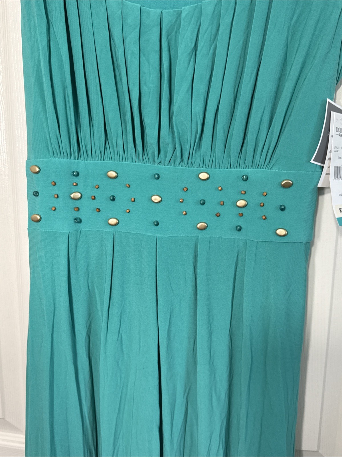 NEW Vintage 90s Miss Dorby Swing Dress Pleated Beaded Full Skirt Chiffon Sz 16