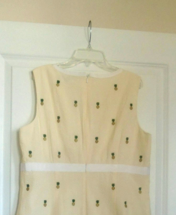 BROOKS BROTHERS Yellow White Seersucker Sheath Sleeveless Dress Lined Size 14!