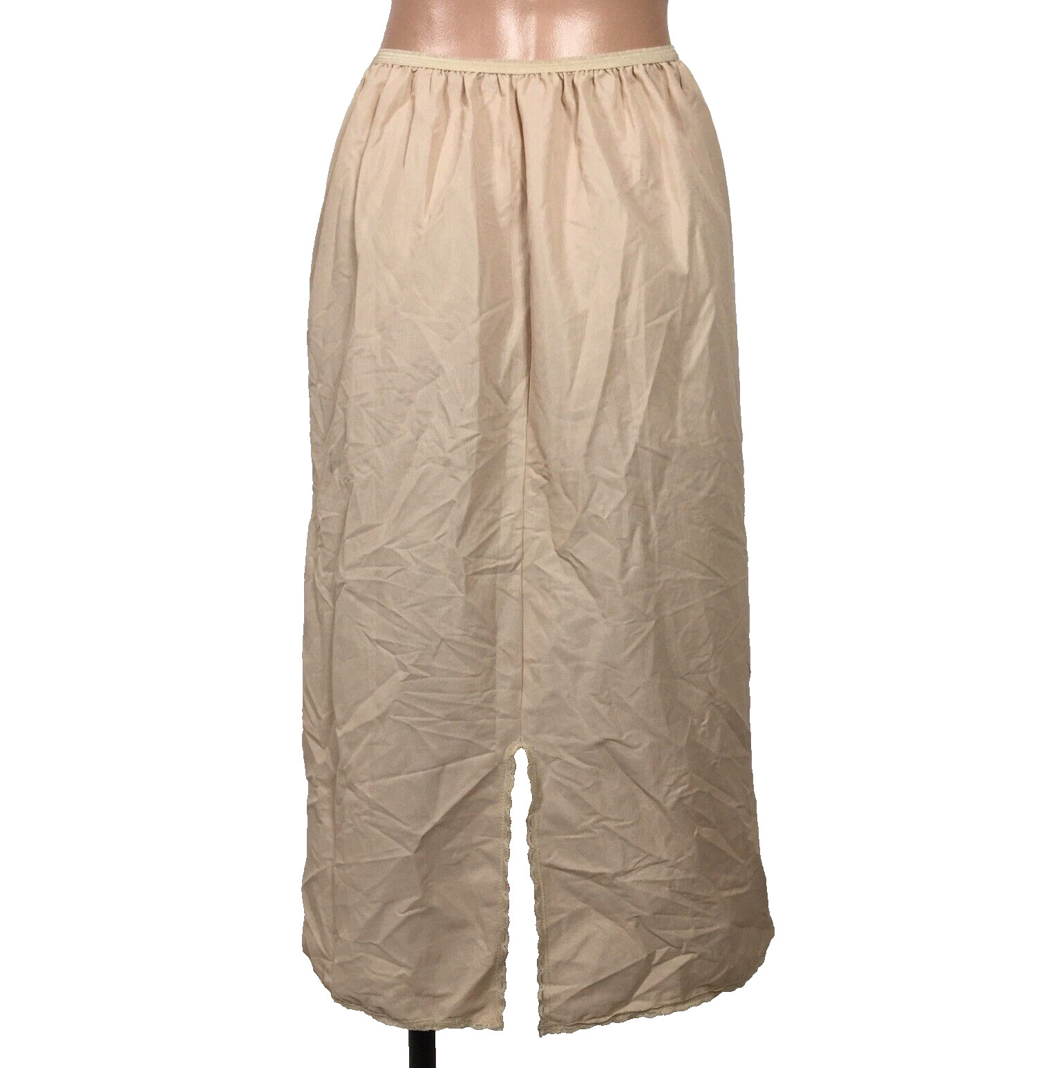 Vassarette half slip Beige sz M T Lace Elastic Waist Slit USA Antron III Nylon
