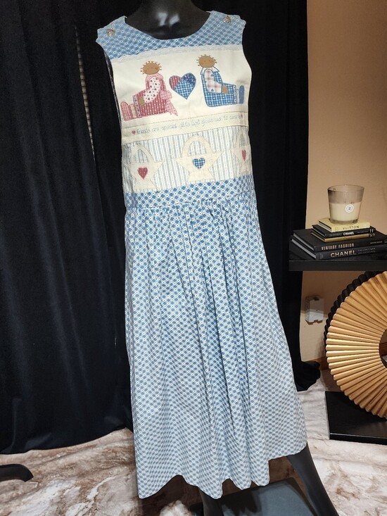 Vintage Prairie Patchwork Gingham Maxi Dress Folk Art Cottagecore Small