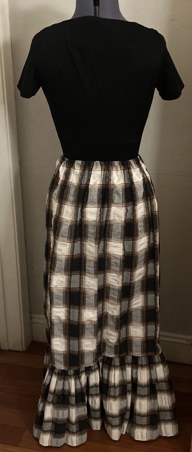 VTG Nancy Greer NY 1950’s Plaid Maxi Day Dress Made USA