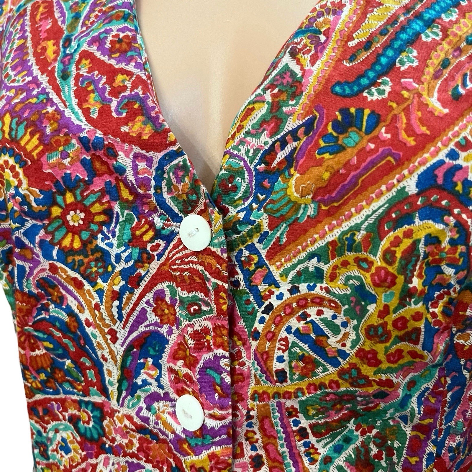 70s VTG Paisley Midi Shirt Dress Large Colorful Retro Psychedelic Hippie