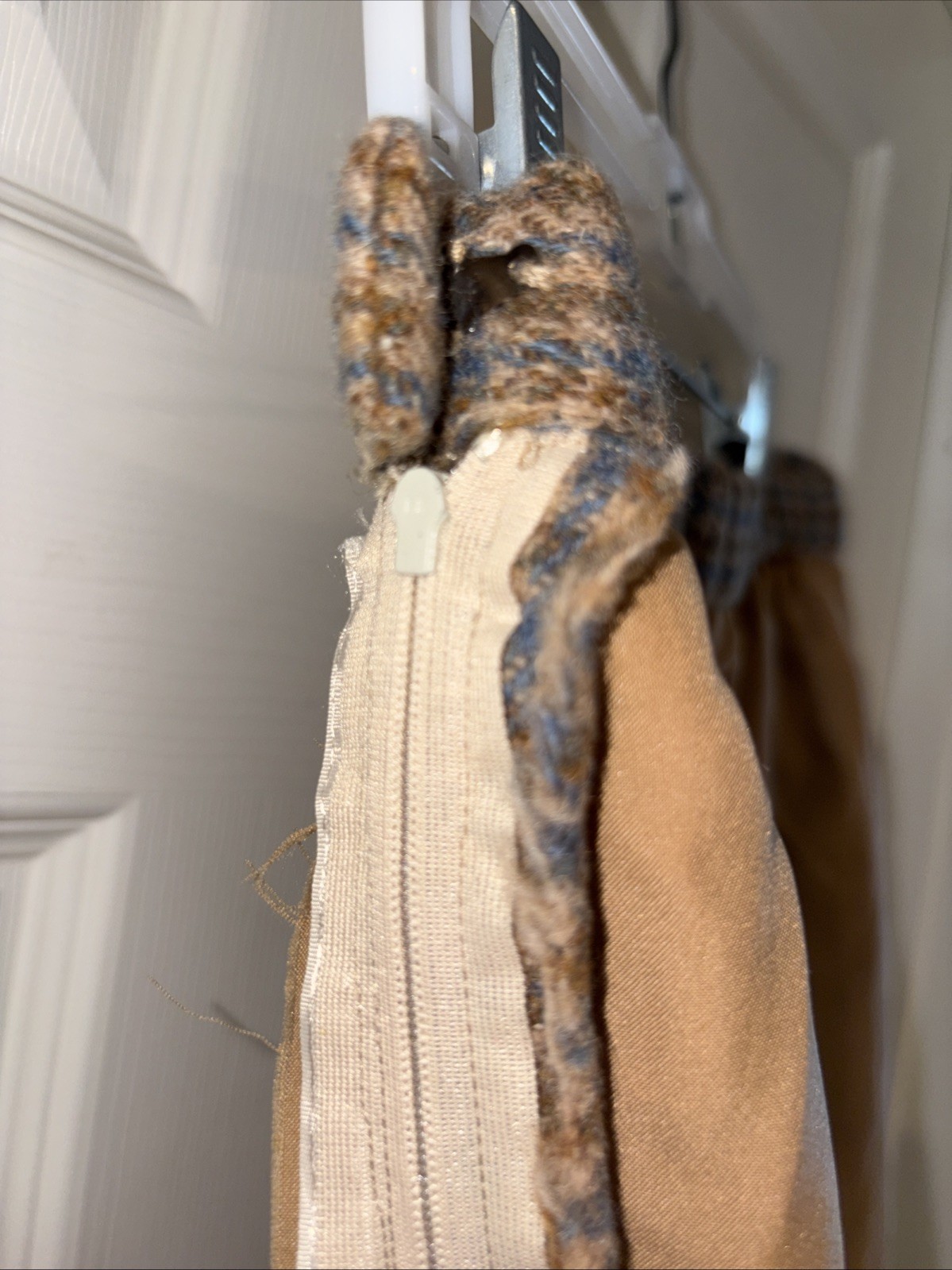 Vintage Handmade Wool Blend Tweed Skirt Blue Tan Houndstooth Lined 26 Waist