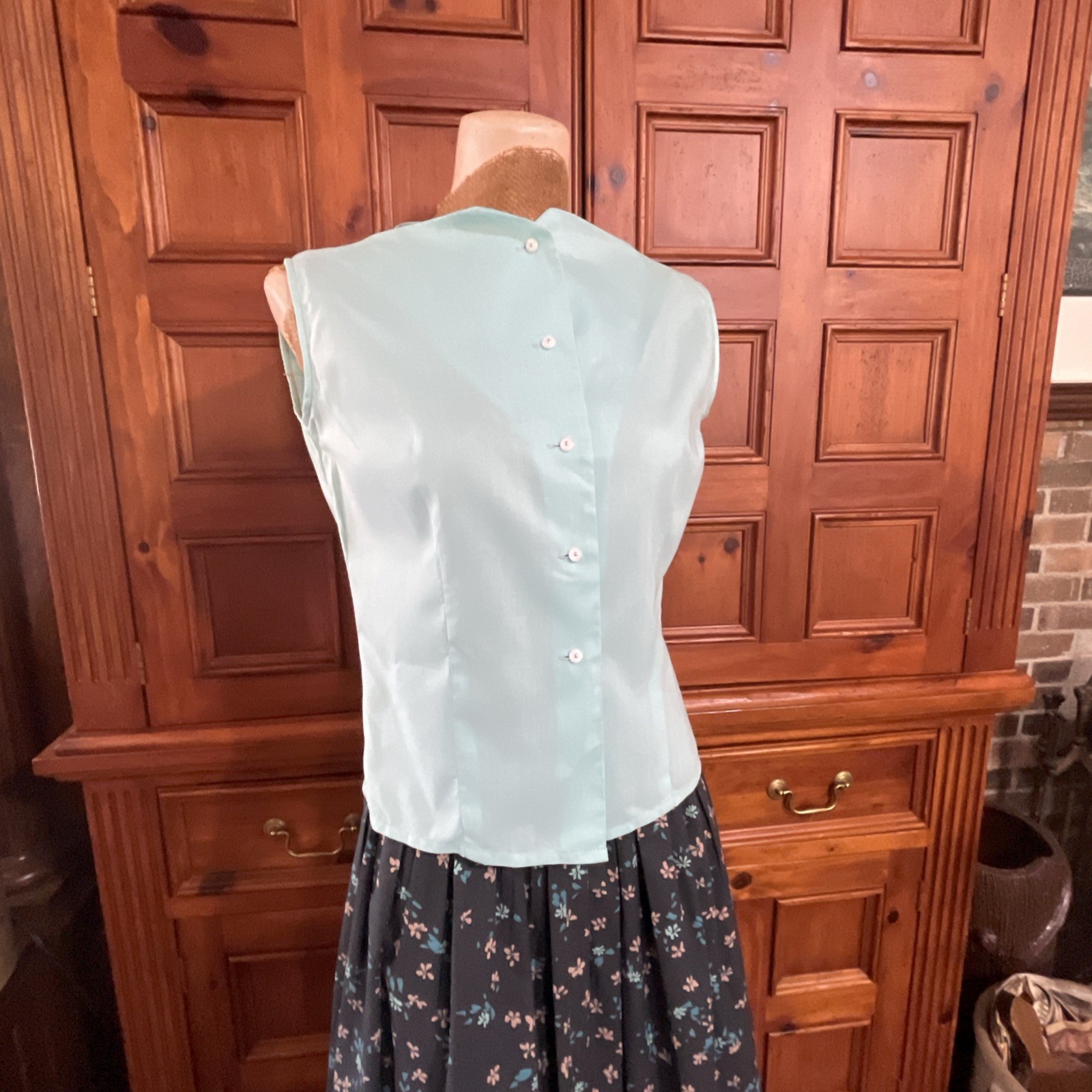 Vtg 40s 50s Light Teal Fritzi Of California Sleeveless Cotton Summer Blouse